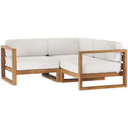 Modway Upland 3-Piece Outdoor Patio Teak Wood Sectional Sofa Set