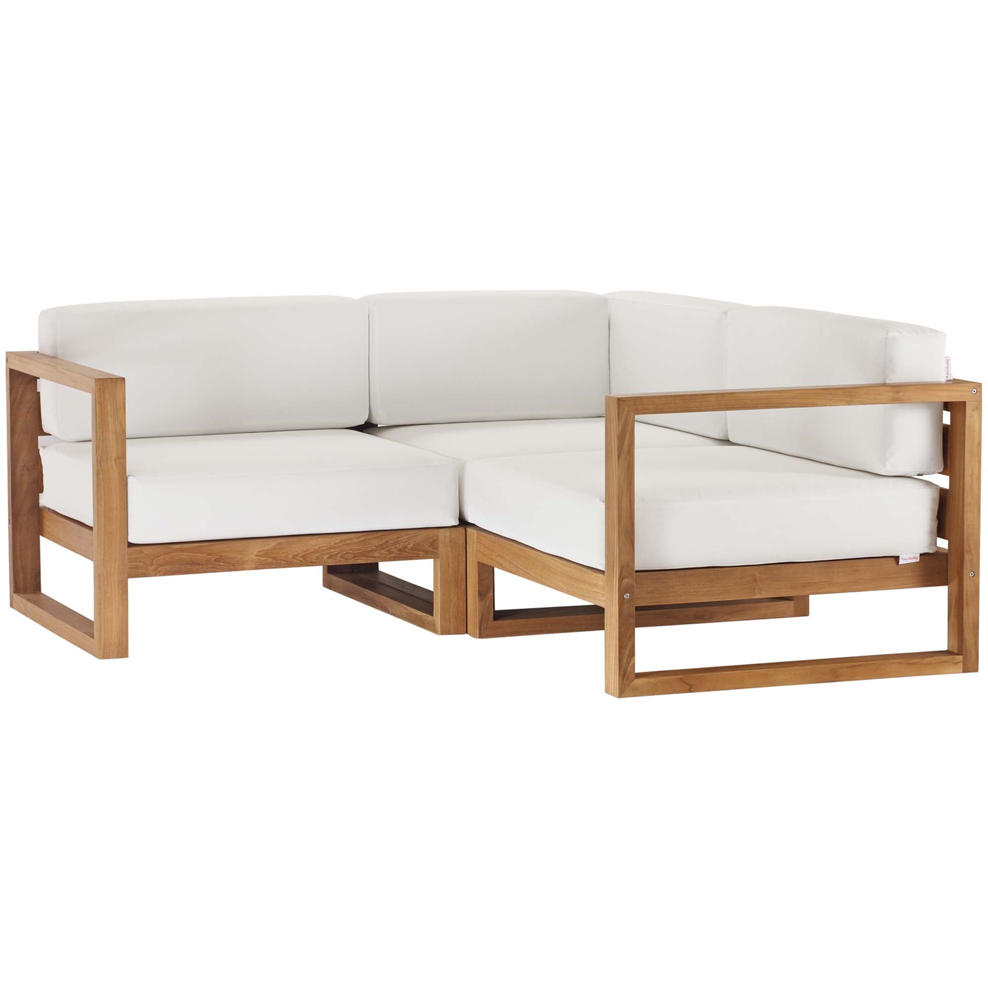 Modway Upland 3-Piece Outdoor Patio Teak Wood Sectional Sofa Set