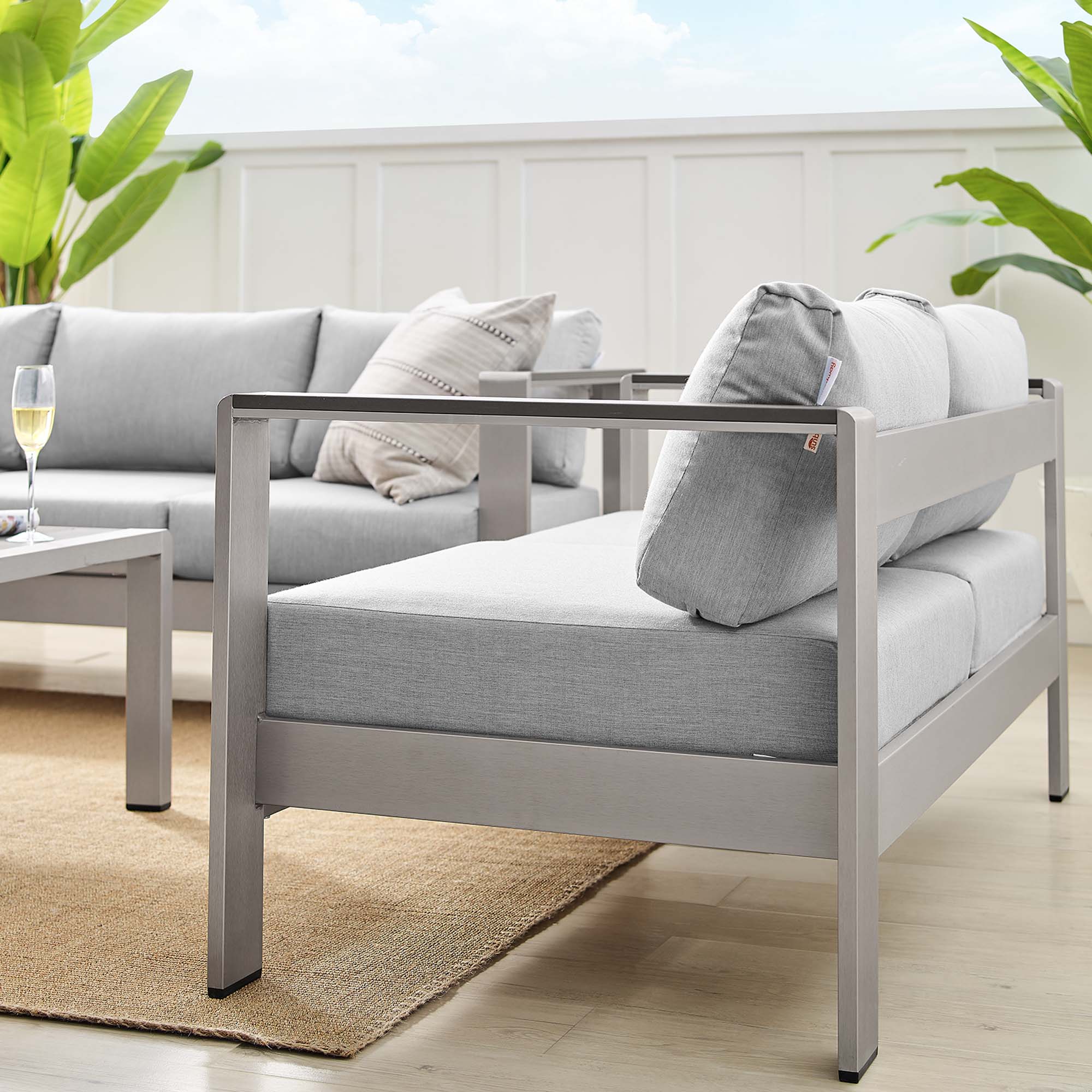 Modway Shore 3 Piece Sunbrella® Fabric Outdoor Patio Aluminum Set