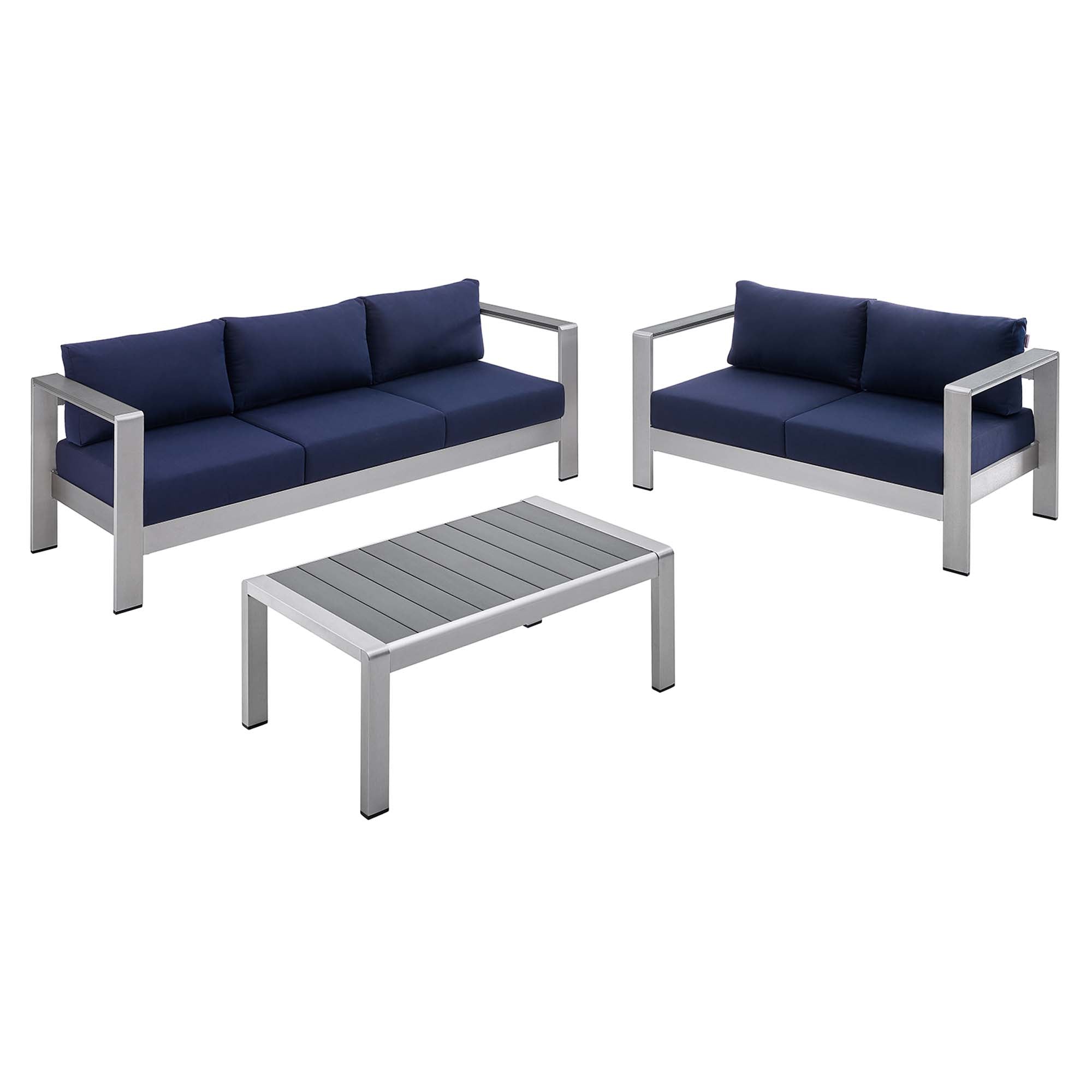 Modway Shore 3 Piece Sunbrella® Fabric Outdoor Patio Aluminum Set