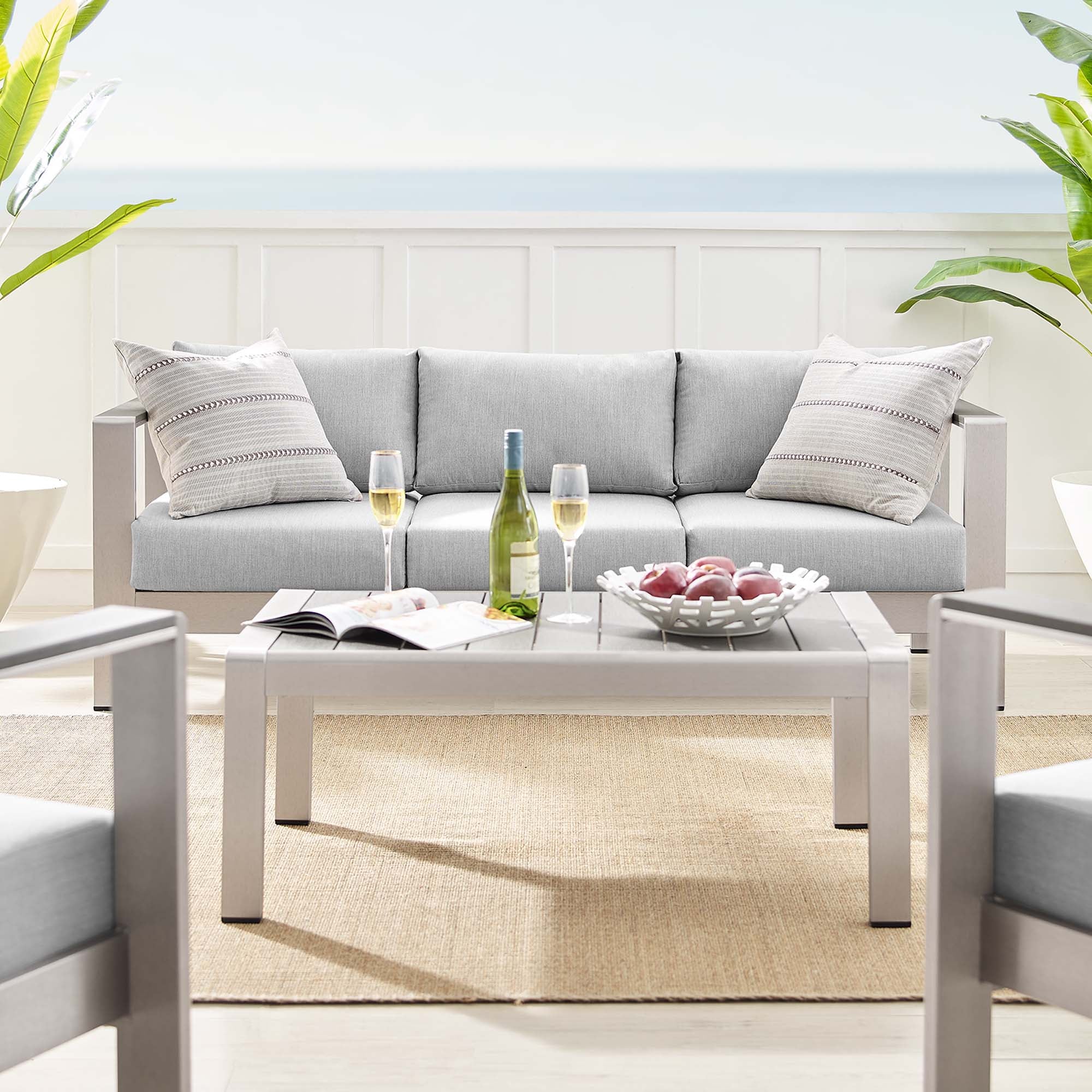 Modway Shore 4 Piece Sunbrella® Fabric Outdoor Patio Aluminum Set