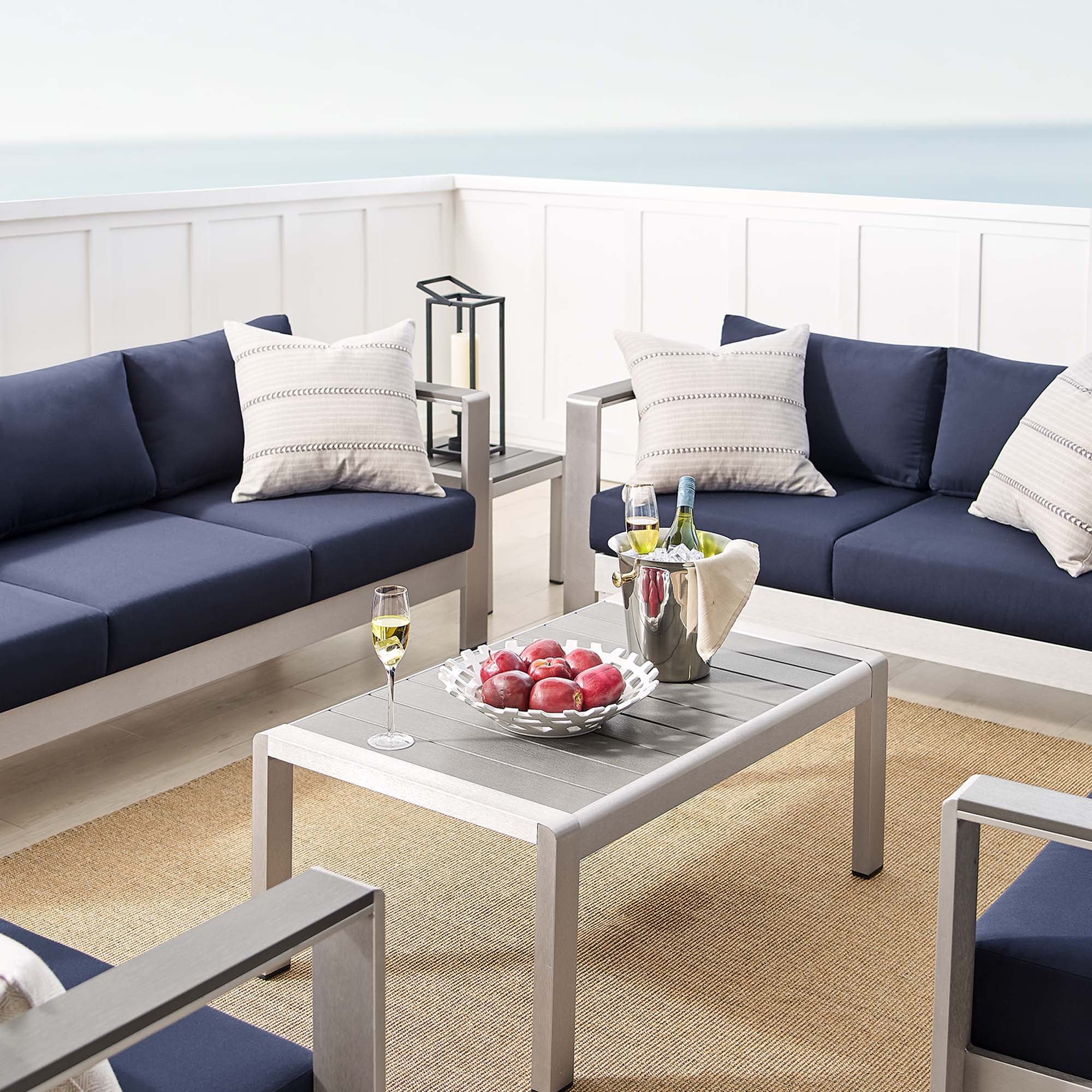 Modway Shore 7 Piece Sunbrella® Fabric Outdoor Patio Aluminum Set