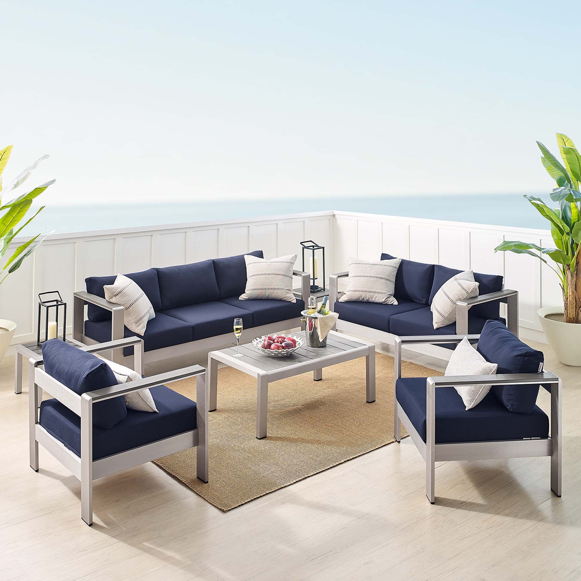 Modway Shore 7 Piece Sunbrella® Fabric Outdoor Patio Aluminum Set