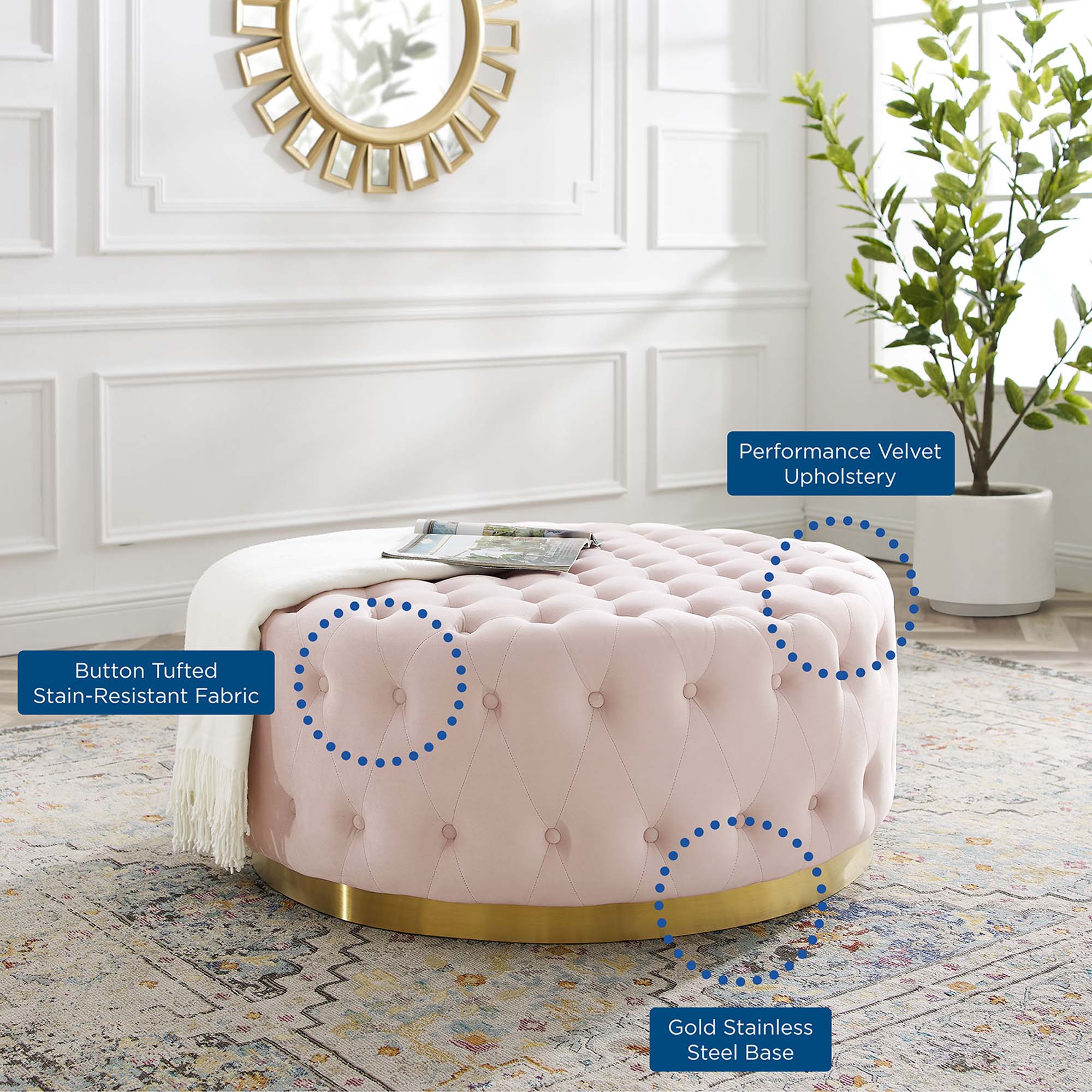 Modway Ensconce Tufted Performance Velvet Round Ottoman
