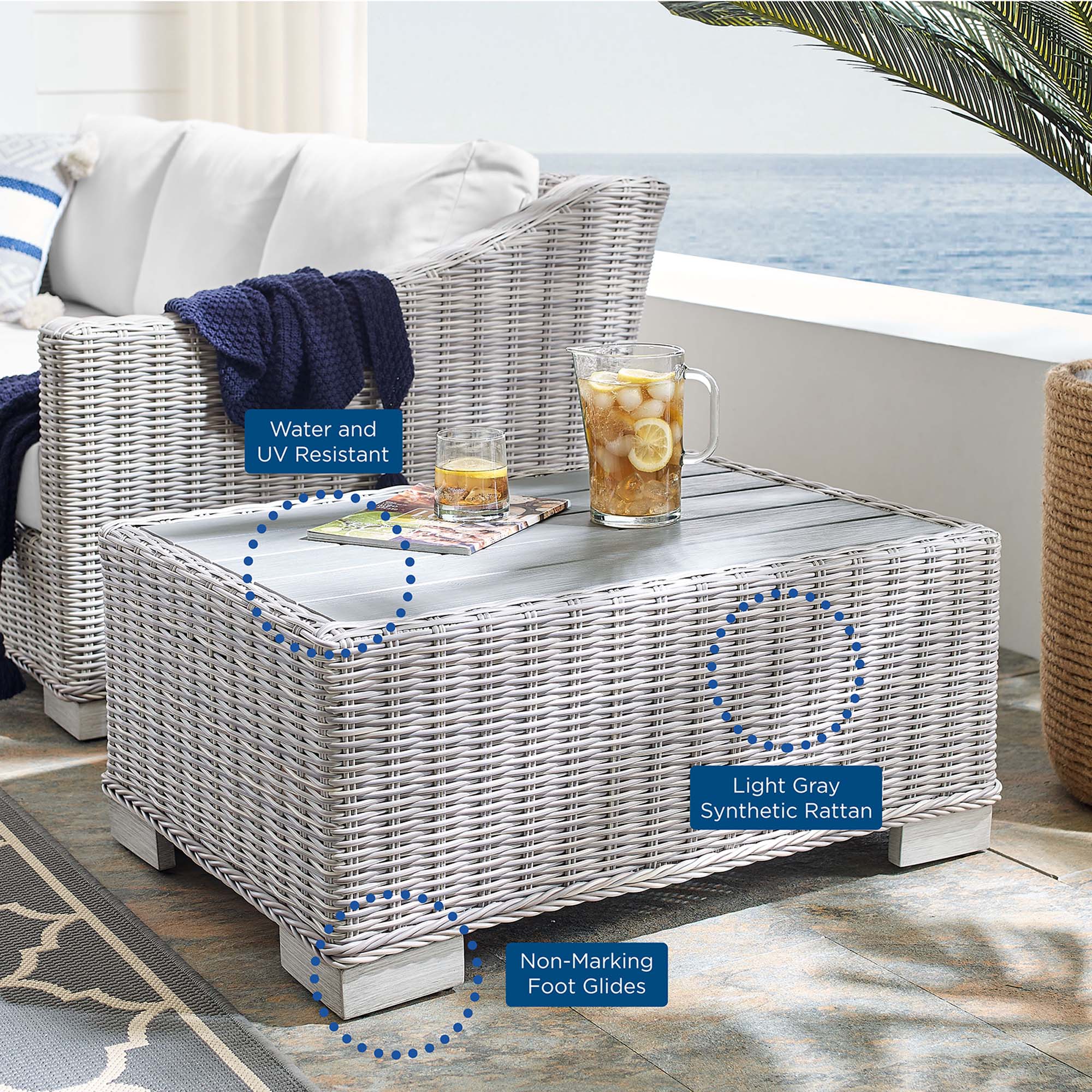 Modway Conway 4-Piece Sunbrella® Outdoor Patio Wicker Rattan Furniture Set