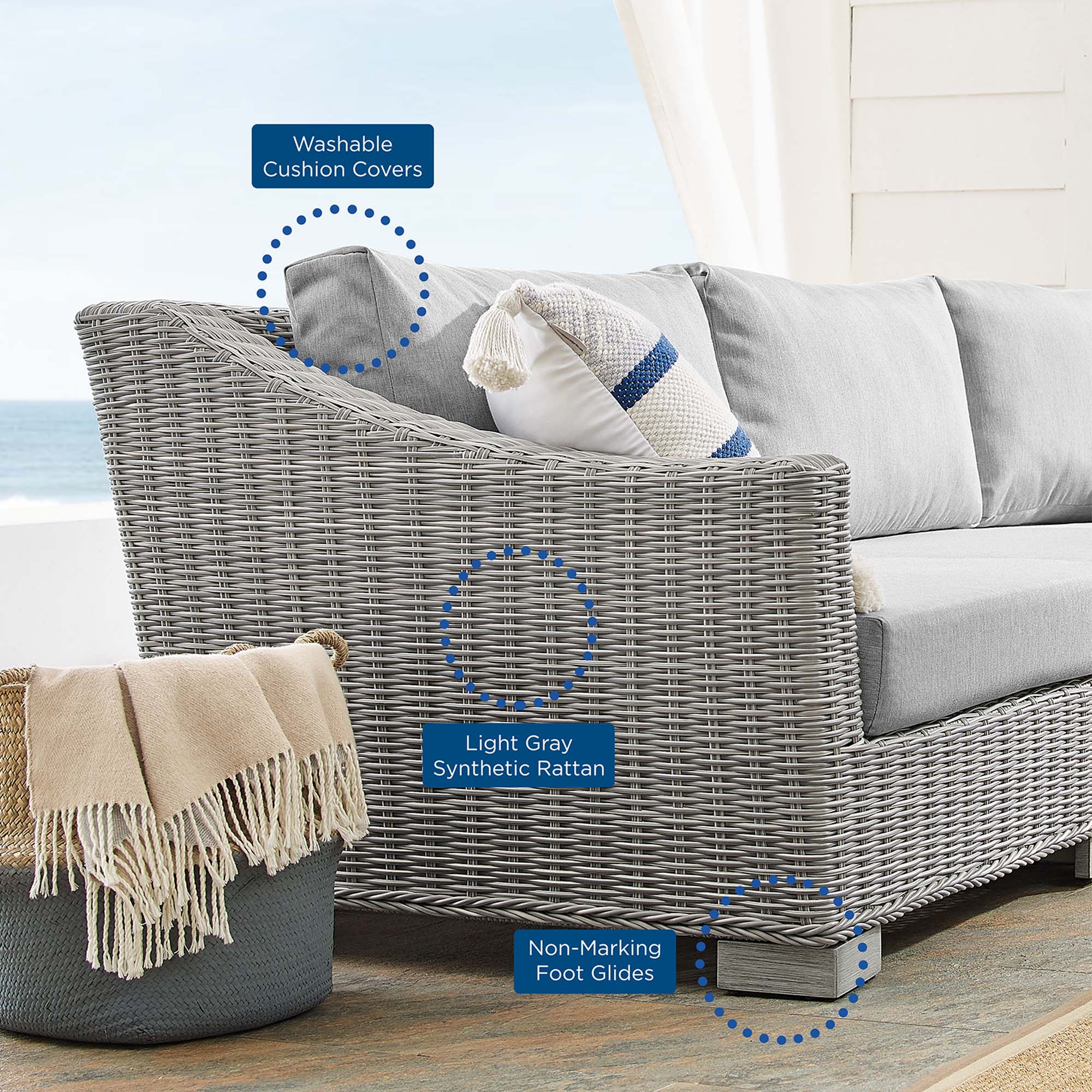 Modway Conway 4-Piece Sunbrella® Outdoor Patio Wicker Rattan Furniture Set