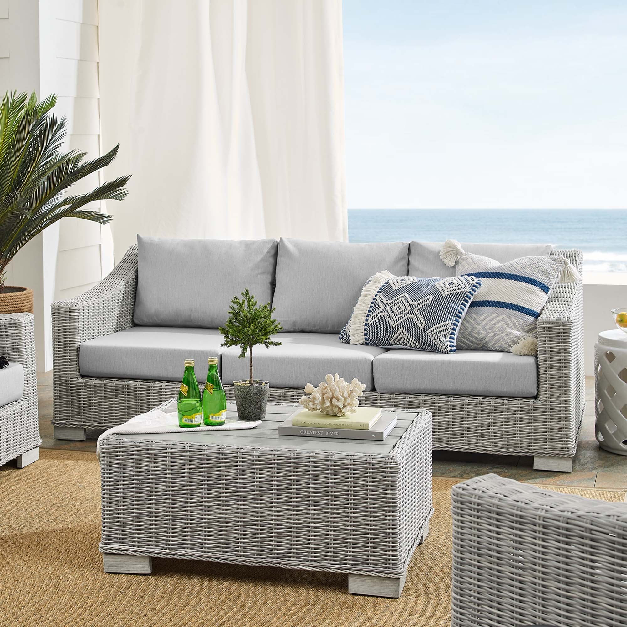 Modway Conway 4-Piece Sunbrella® Outdoor Patio Wicker Rattan Furniture Set