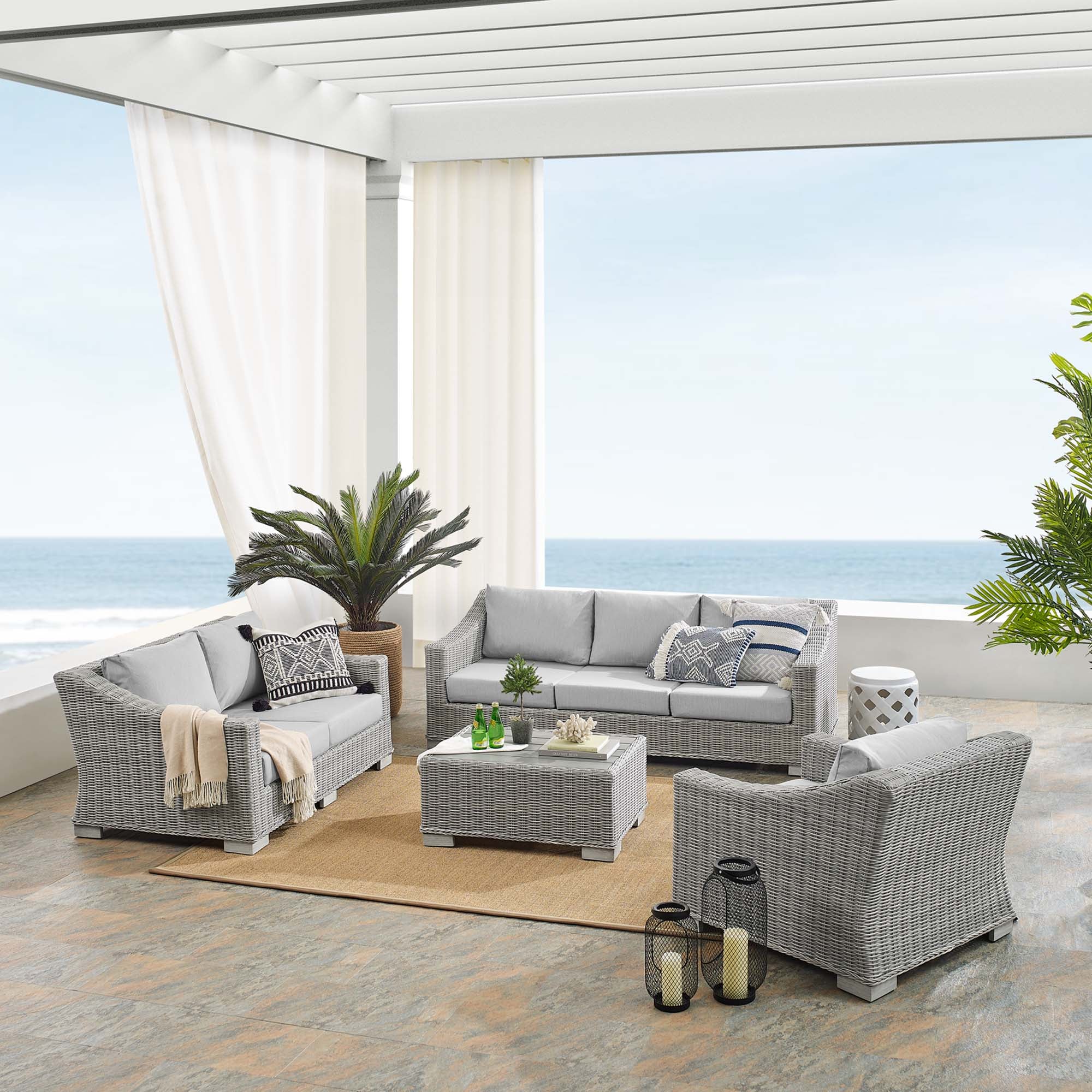 Modway Conway 4-Piece Sunbrella® Outdoor Patio Wicker Rattan Furniture Set