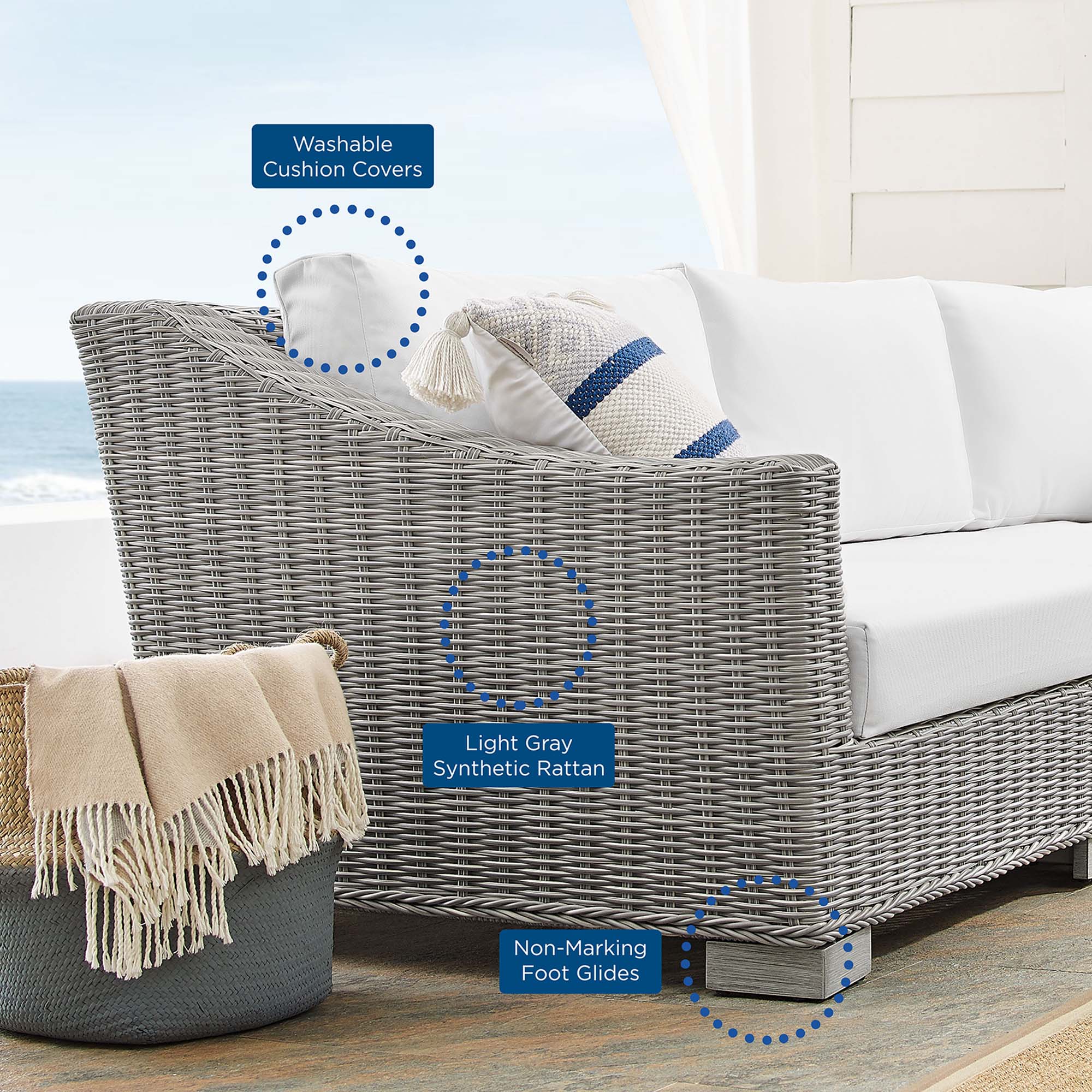 Modway Conway 4-Piece Sunbrella® Outdoor Patio Wicker Rattan Furniture Set