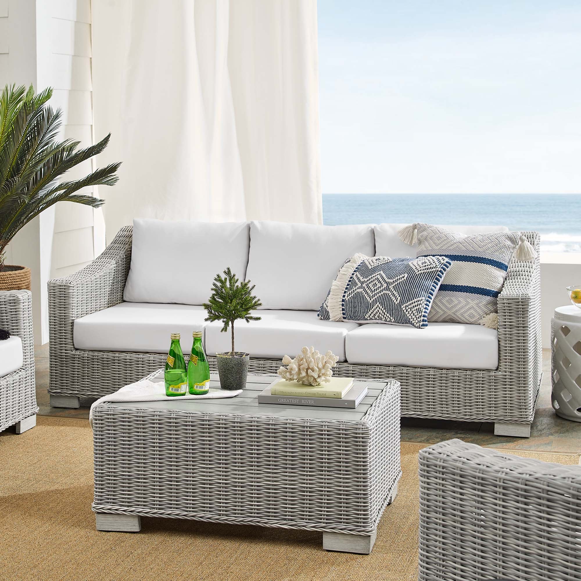 Modway Conway 4-Piece Sunbrella® Outdoor Patio Wicker Rattan Furniture Set