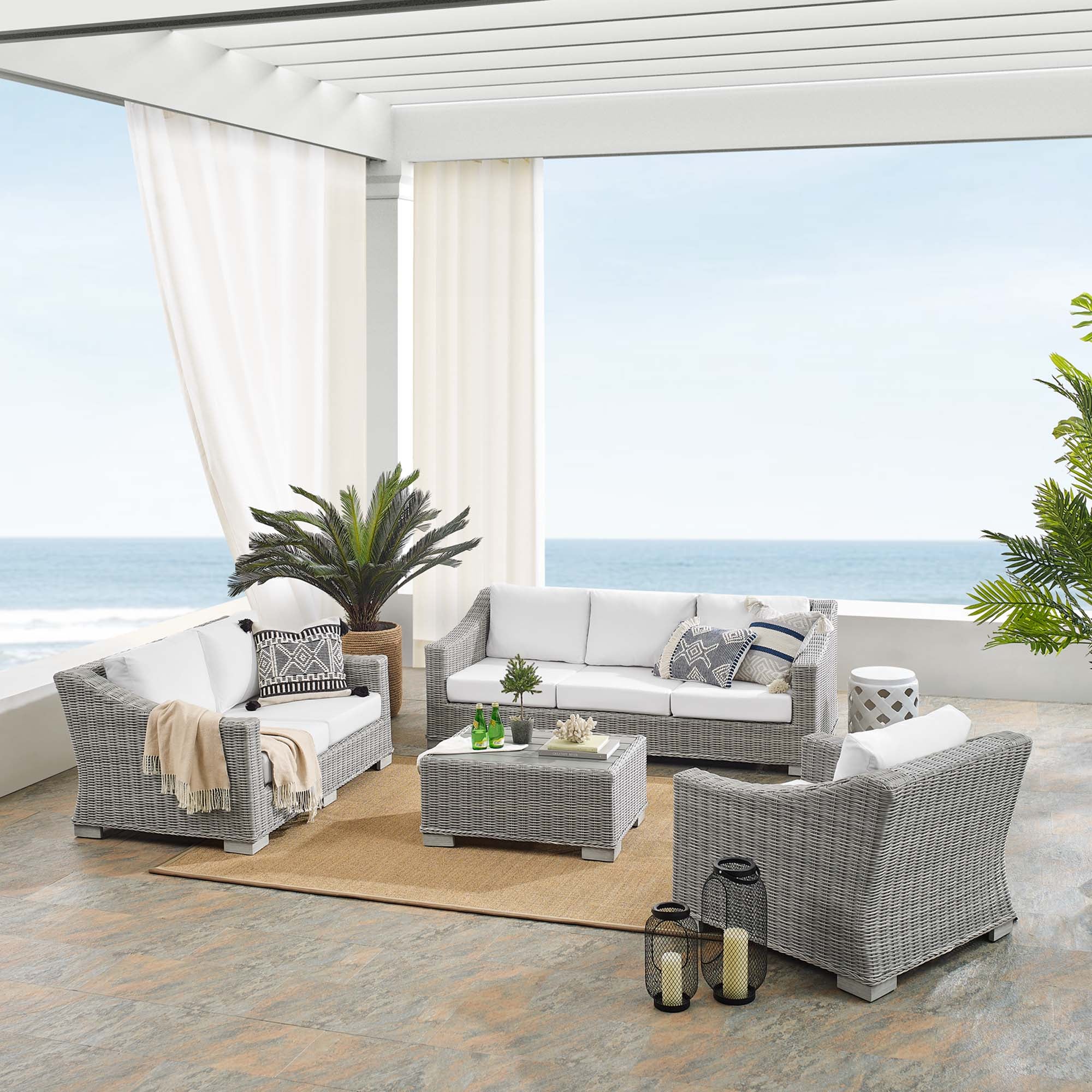 Modway Conway 4-Piece Sunbrella® Outdoor Patio Wicker Rattan Furniture Set