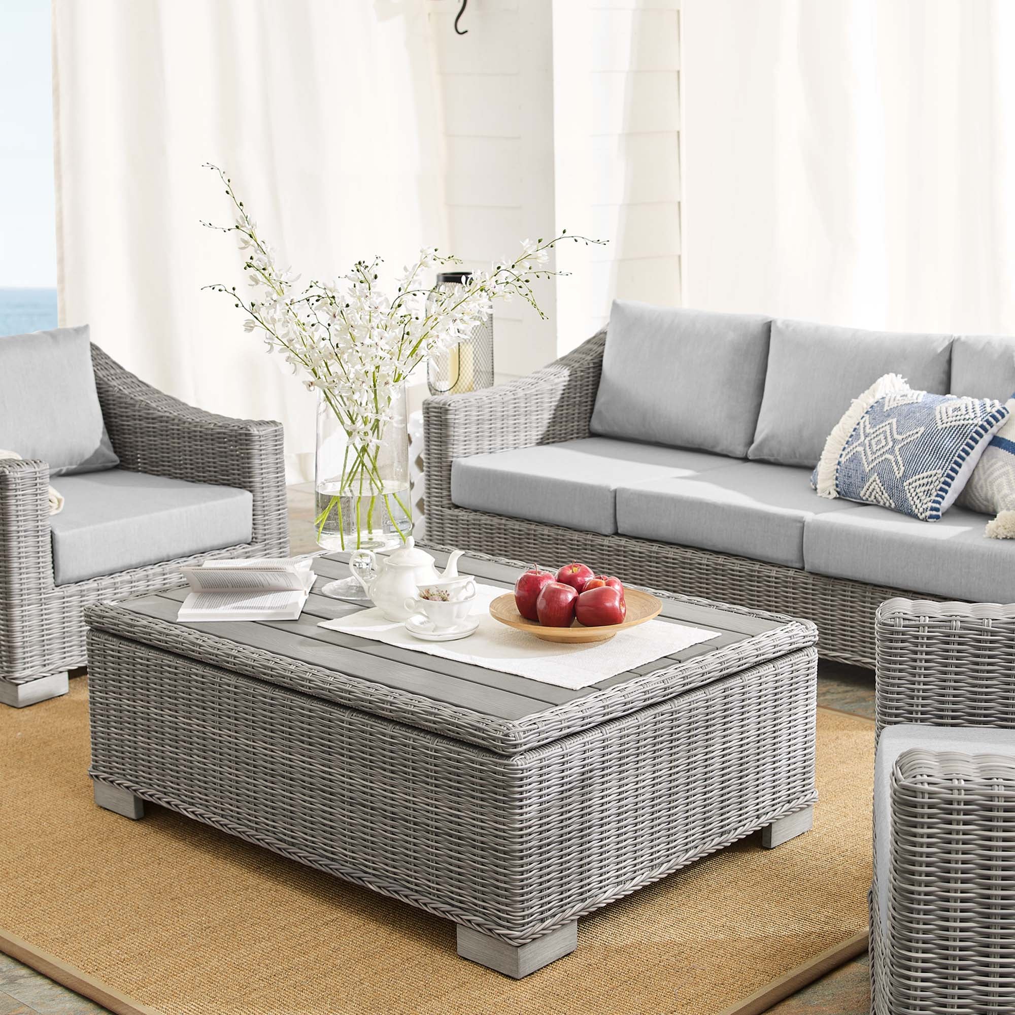 Modway Conway 4-Piece Sunbrella® Outdoor Patio Wicker Rattan Furniture Set