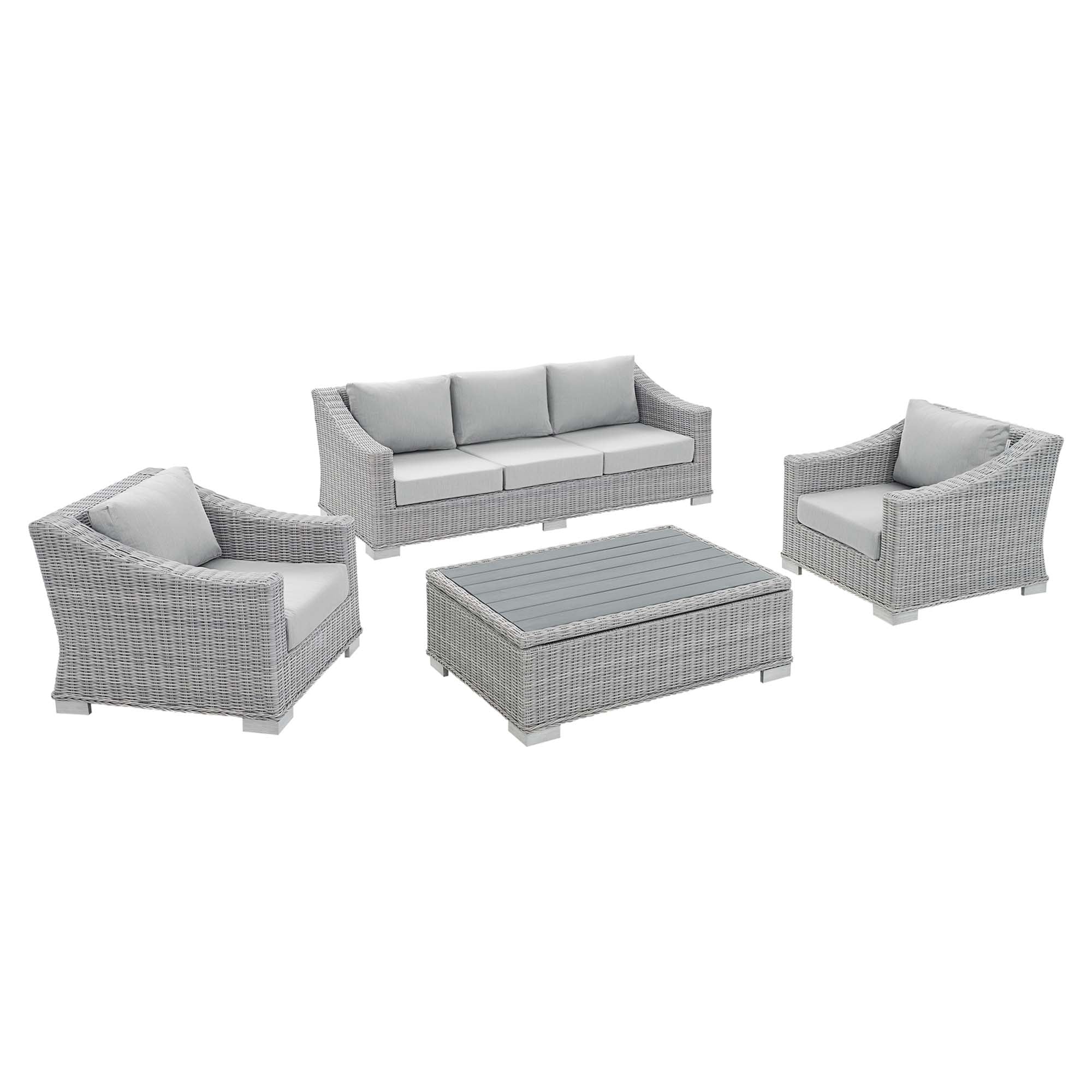 Modway Conway 4-Piece Sunbrella® Outdoor Patio Wicker Rattan Furniture Set