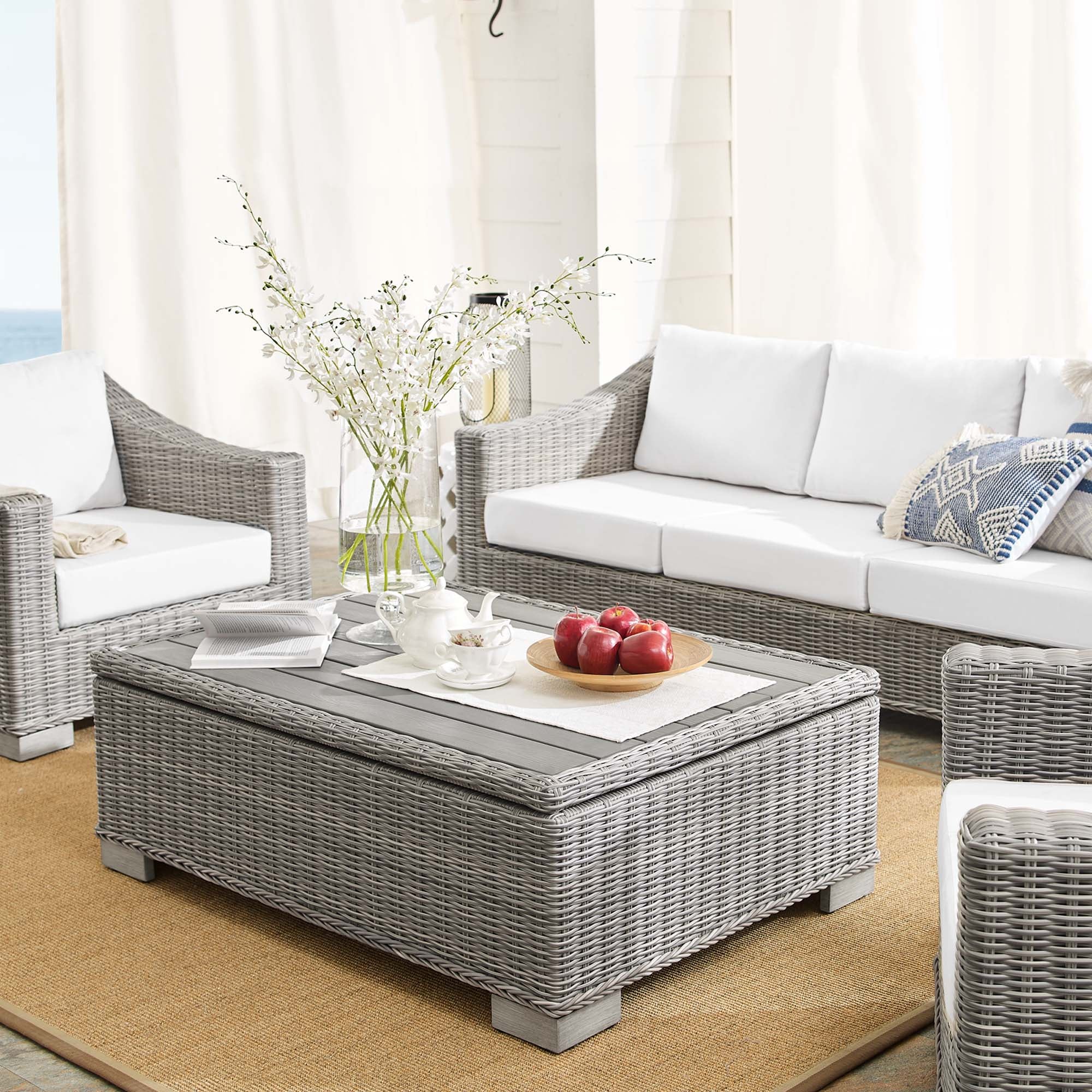 Modway Conway 4-Piece Sunbrella® Outdoor Patio Wicker Rattan Furniture Set
