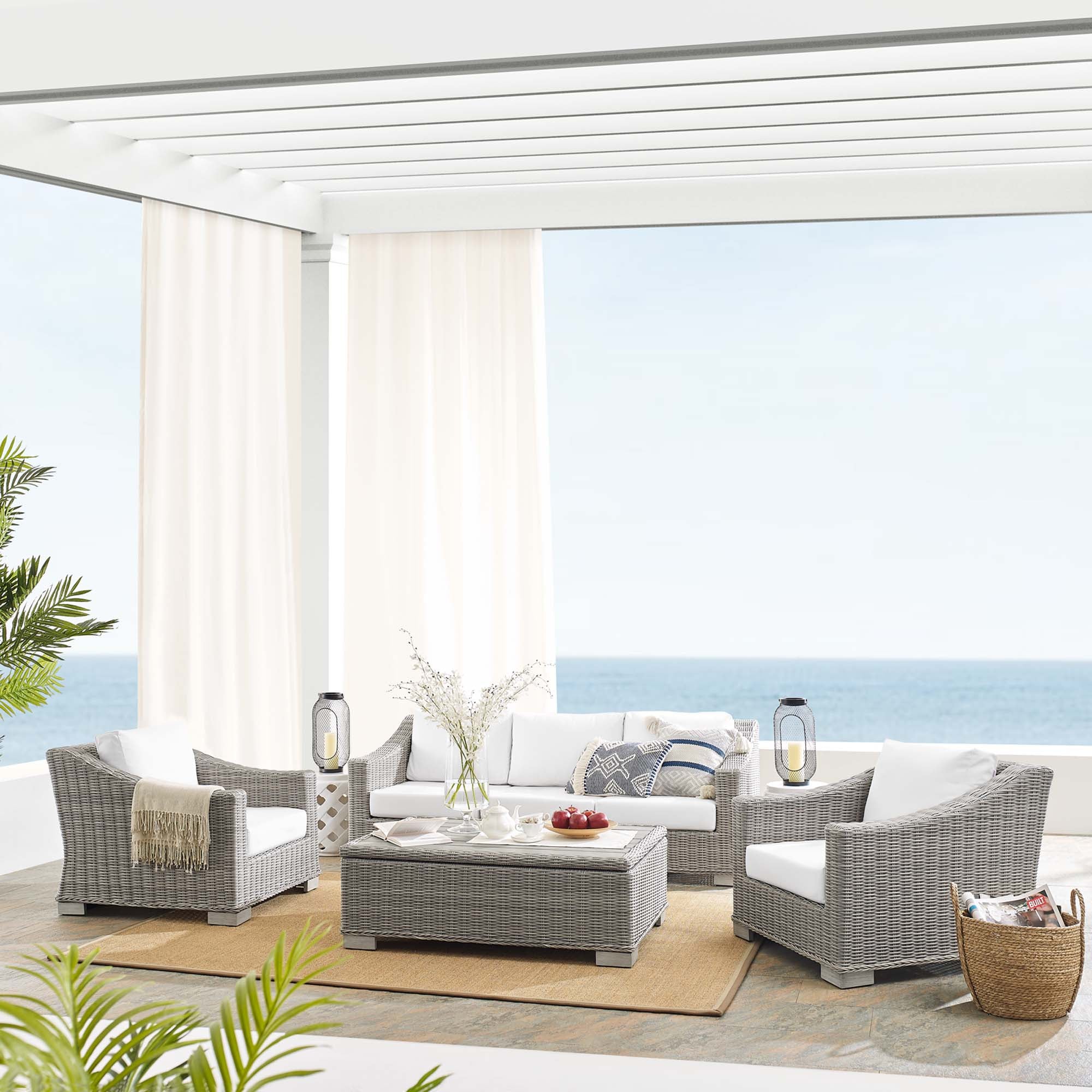 Modway Conway 4-Piece Sunbrella® Outdoor Patio Wicker Rattan Furniture Set