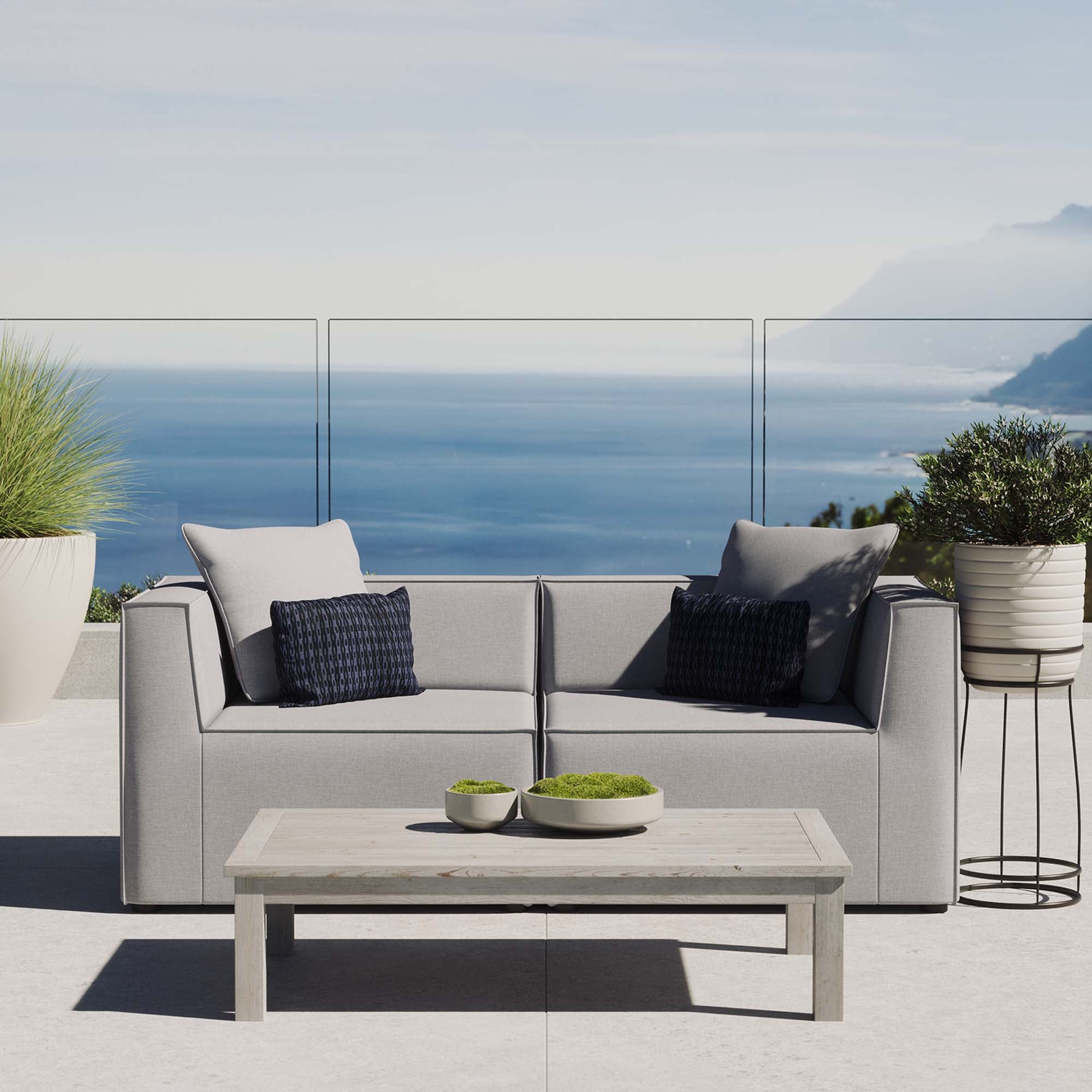 Modway Saybrook 2-Piece Outdoor Patio Upholstered Sectional Sofa Loveseat
