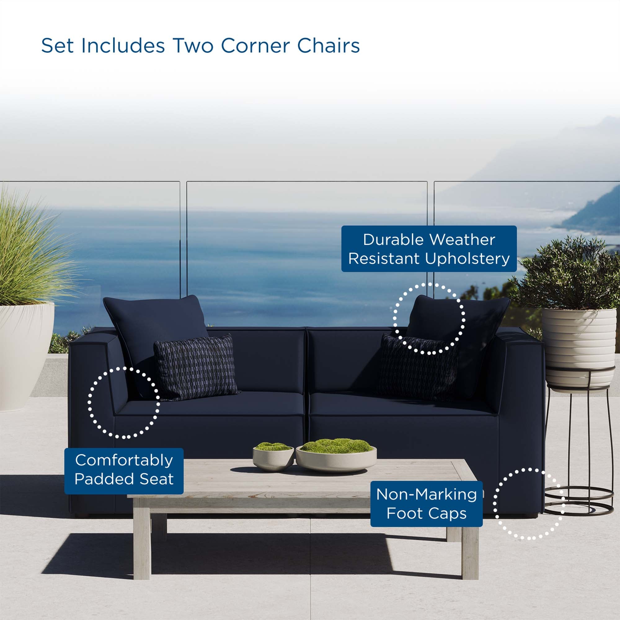Modway Saybrook 2-Piece Outdoor Patio Upholstered Sectional Sofa Loveseat