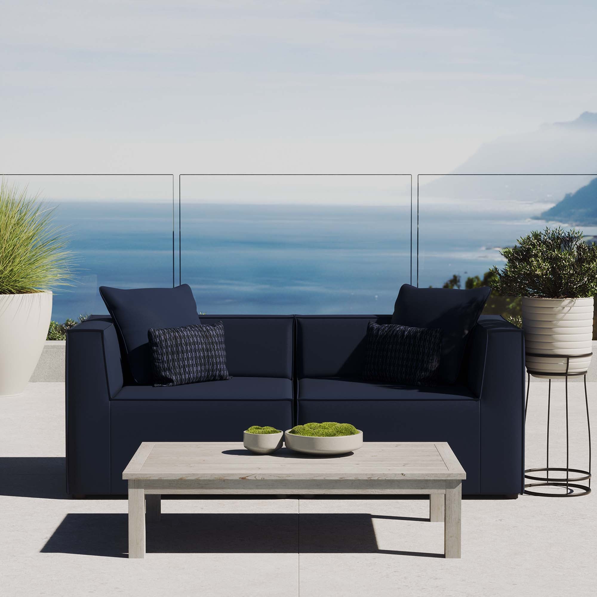 Modway Saybrook 2-Piece Outdoor Patio Upholstered Sectional Sofa Loveseat