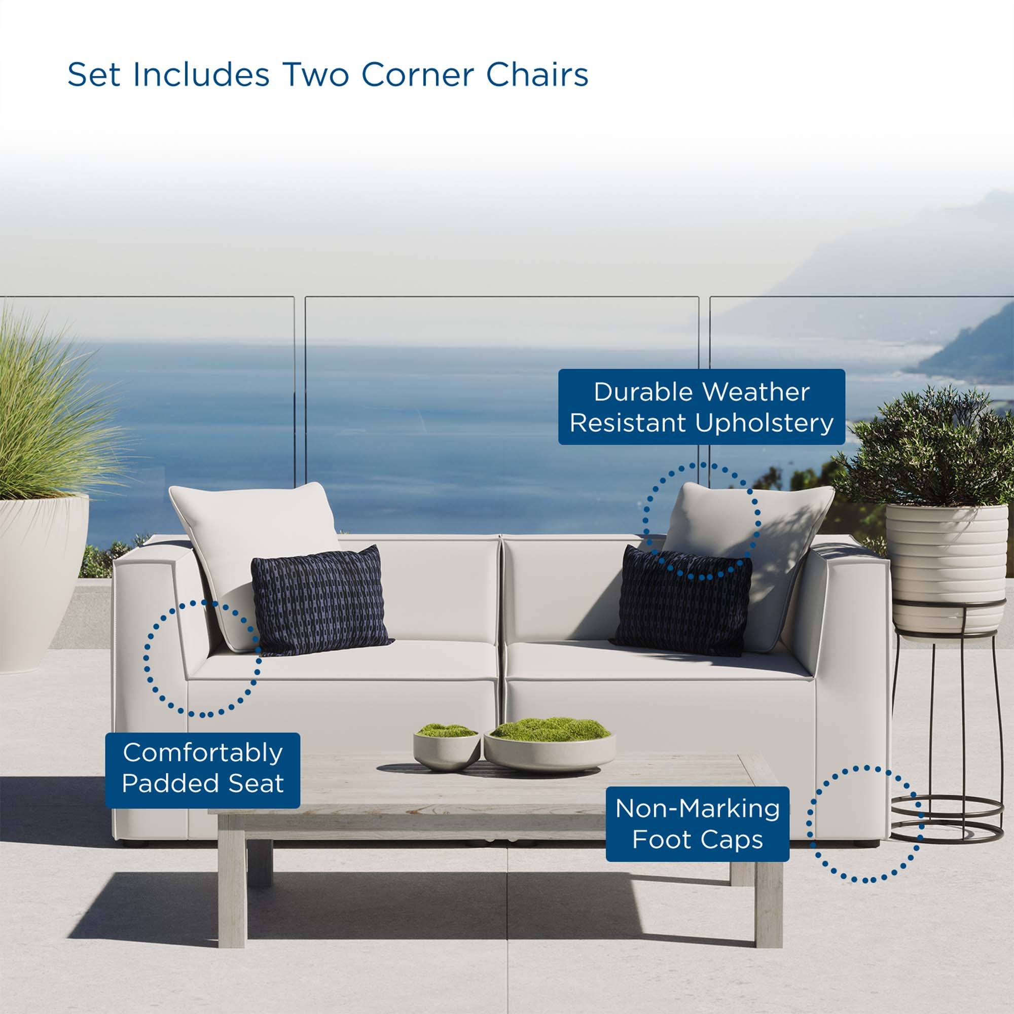 Modway Saybrook 2-Piece Outdoor Patio Upholstered Sectional Sofa Loveseat
