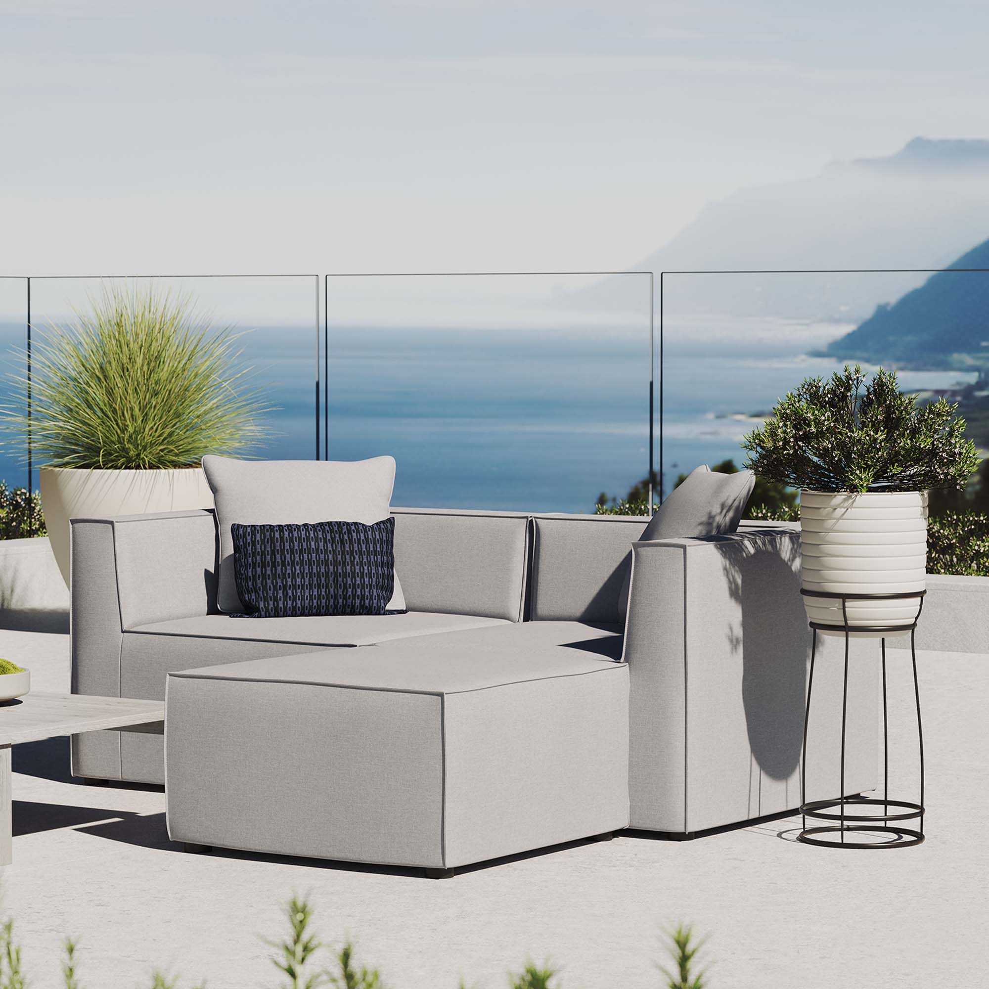 Modway Saybrook Outdoor Patio Upholstered Loveseat and Ottoman Set