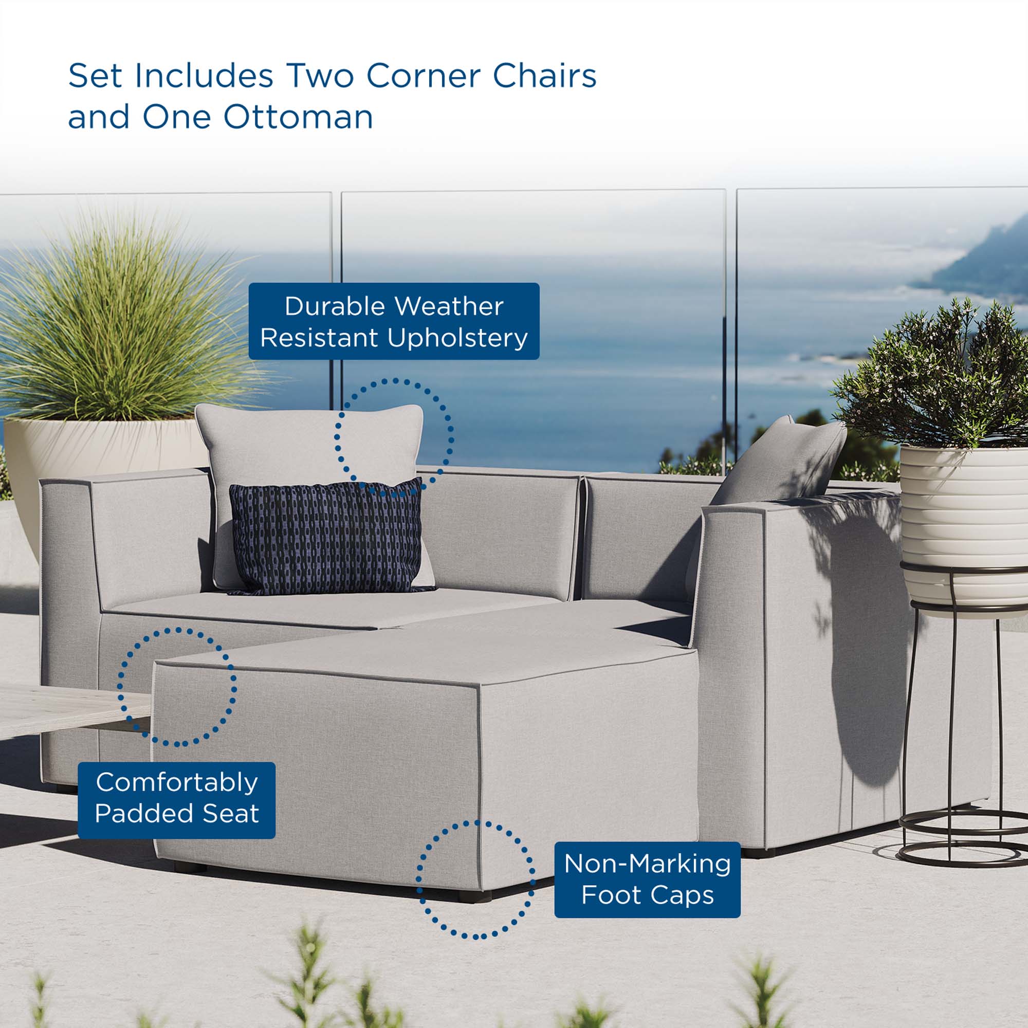 Modway Saybrook Outdoor Patio Upholstered Loveseat and Ottoman Set