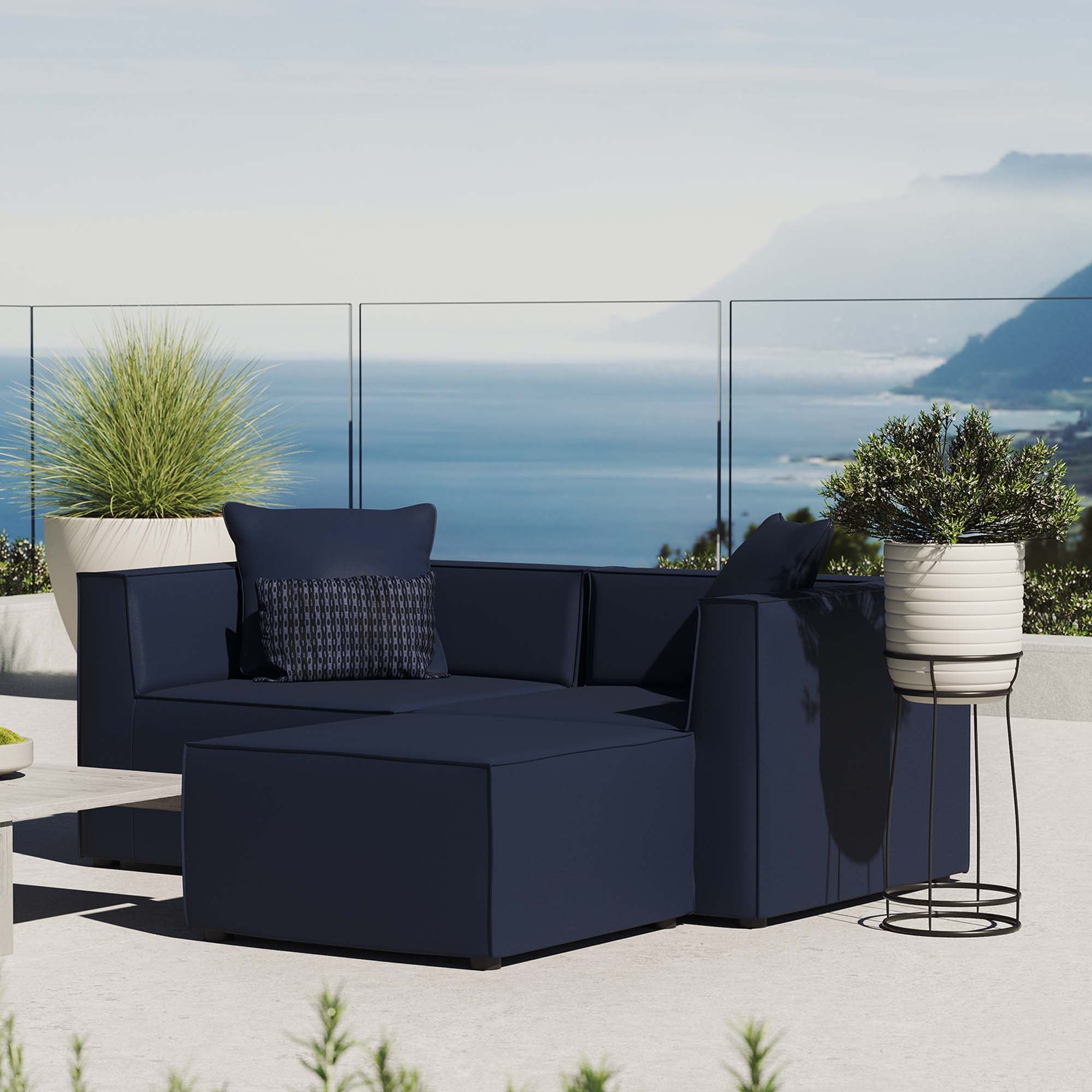 Modway Saybrook Outdoor Patio Upholstered Loveseat and Ottoman Set