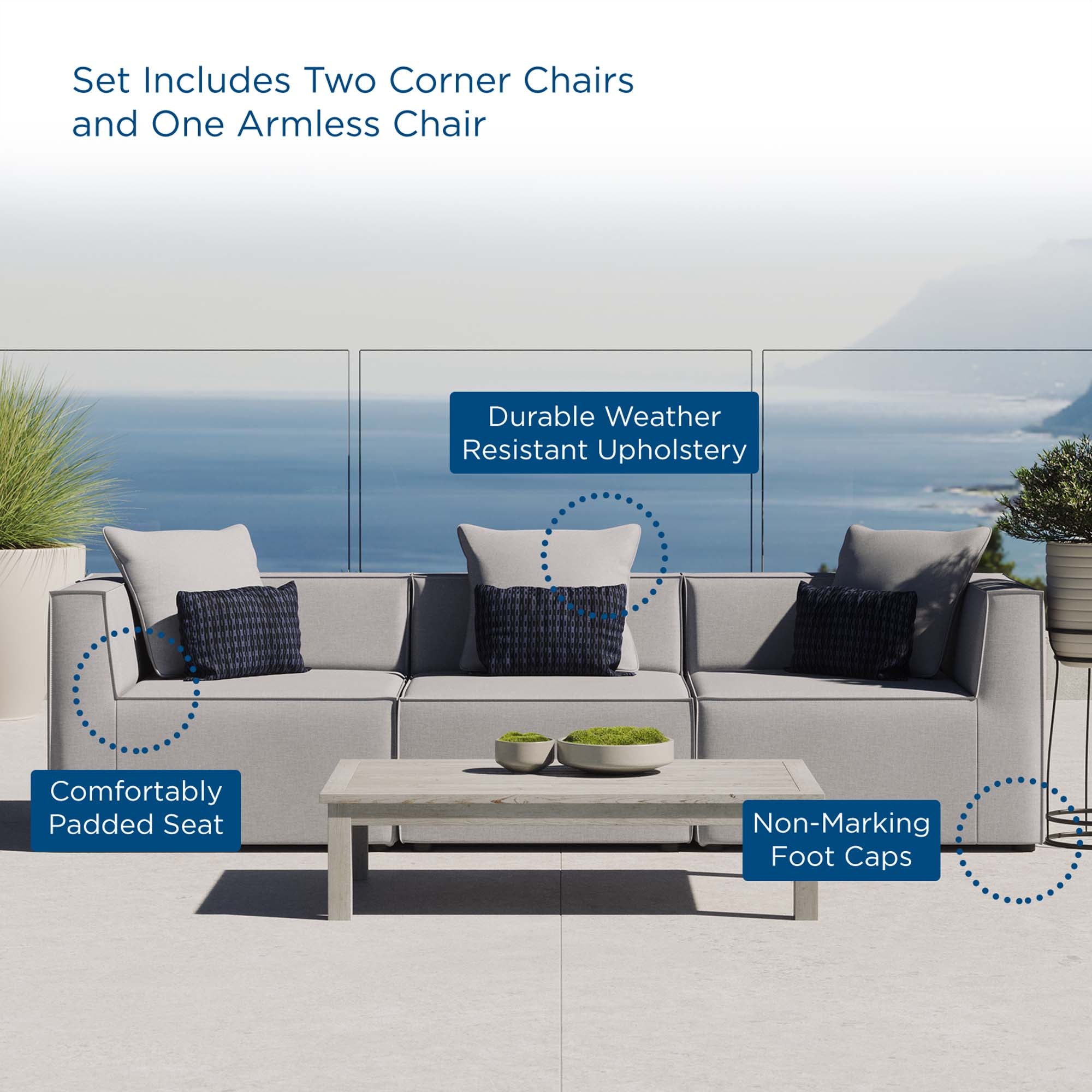 Modway Saybrook 3-Piece Outdoor Patio Upholstered Sectional Sofa