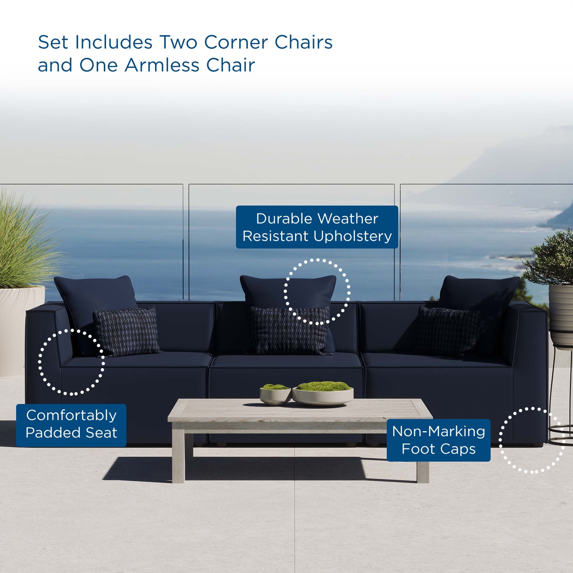Modway Saybrook 3-Piece Outdoor Patio Upholstered Sectional Sofa
