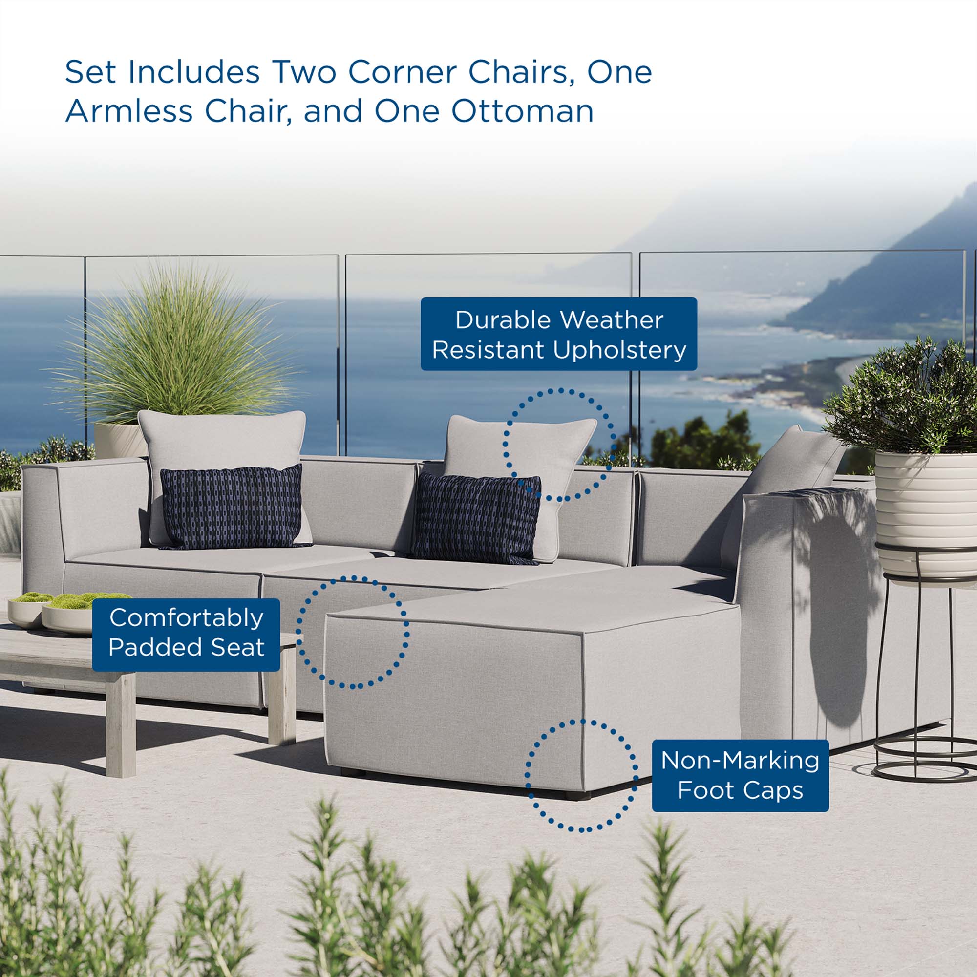 Modway Saybrook 4-Piece Outdoor Patio Upholstered Sectional Sofa