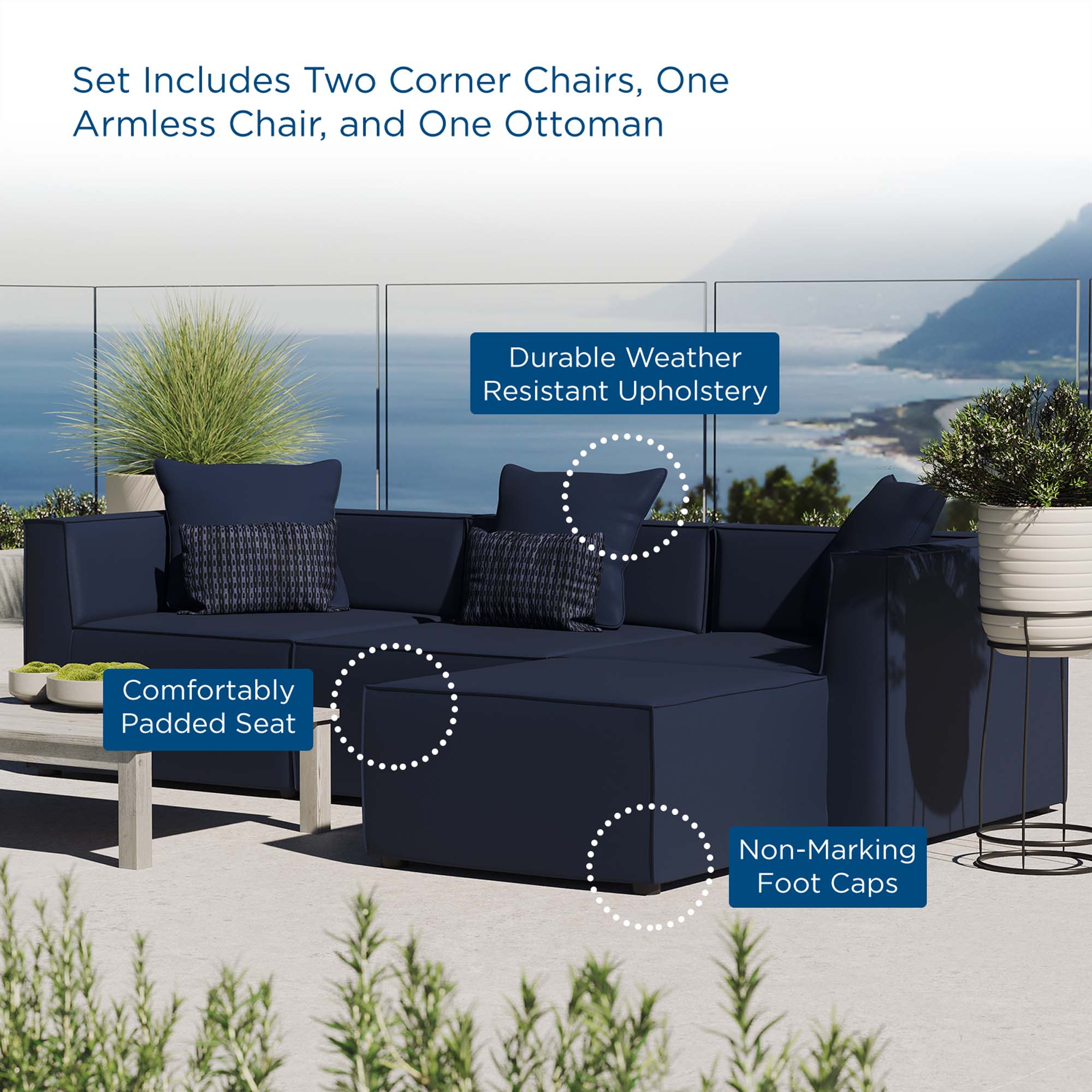 Modway Saybrook 4-Piece Outdoor Patio Upholstered Sectional Sofa