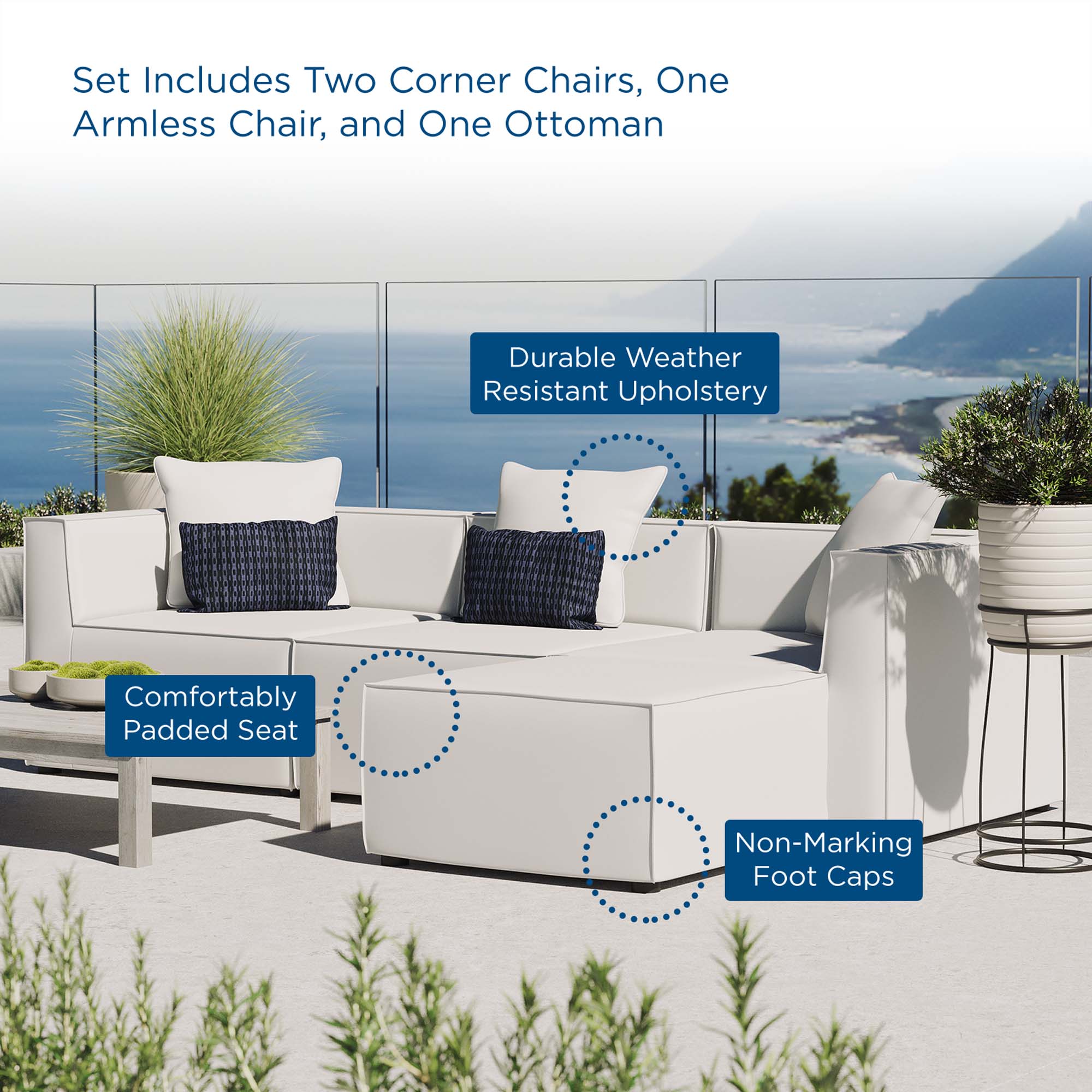 Modway Saybrook 4-Piece Outdoor Patio Upholstered Sectional Sofa