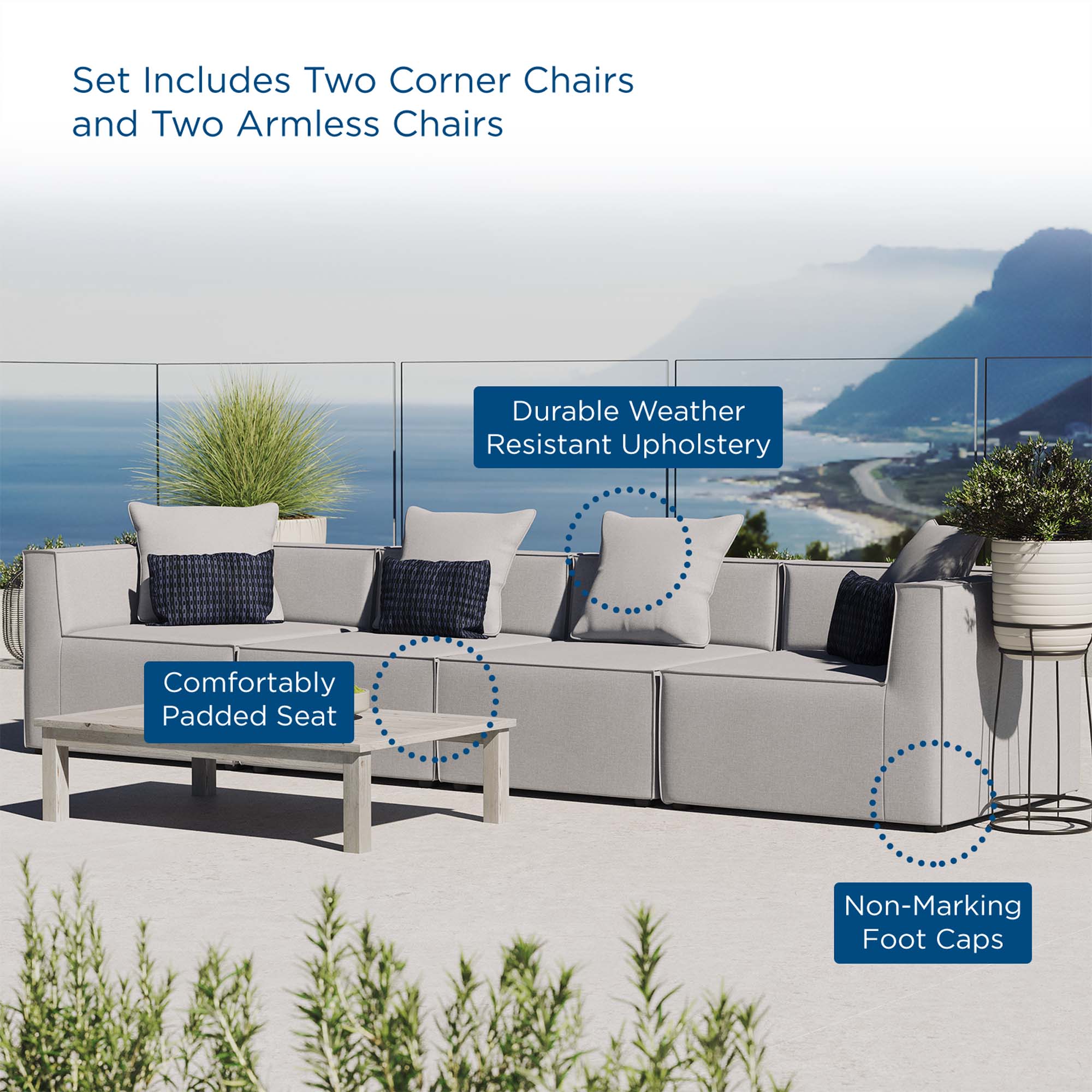 Modway Saybrook 4-Piece Outdoor Patio Upholstered Sectional Sofa