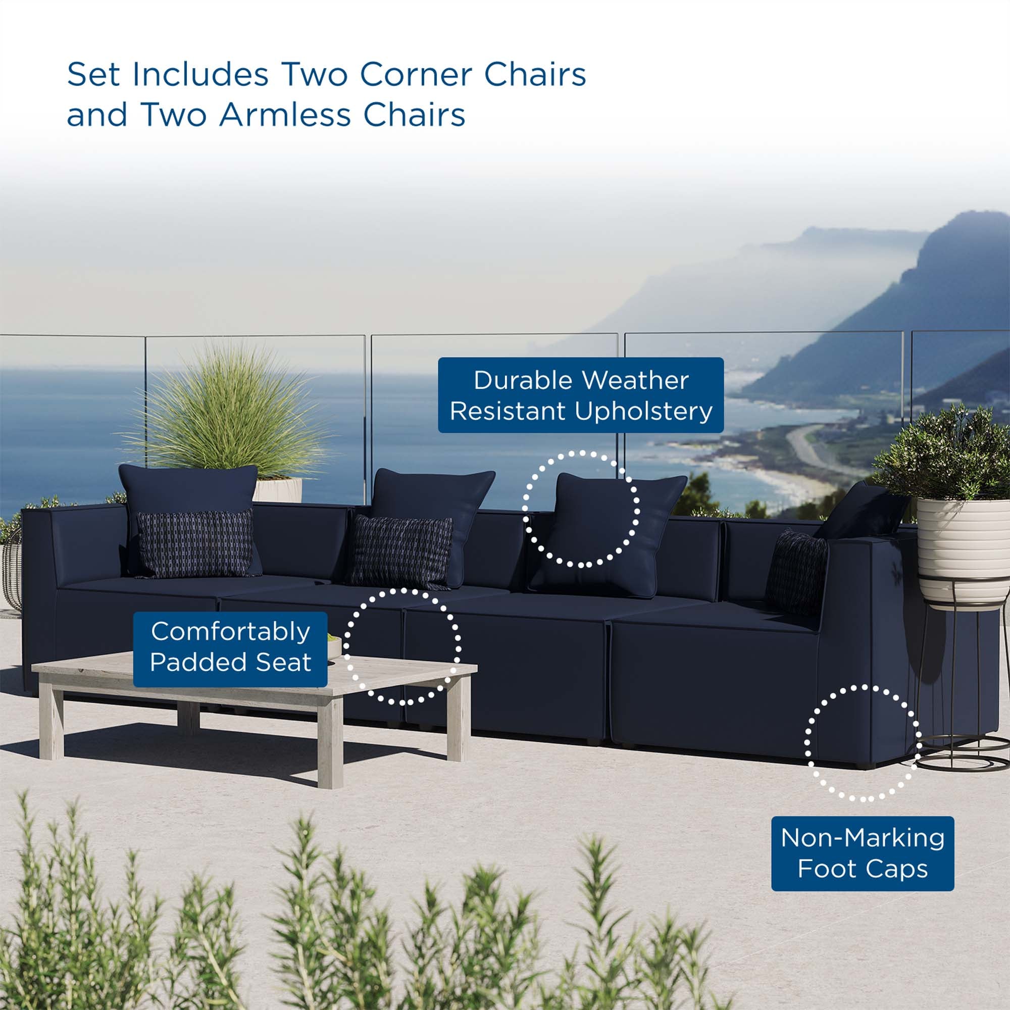 Modway Saybrook 4-Piece Outdoor Patio Upholstered Sectional Sofa