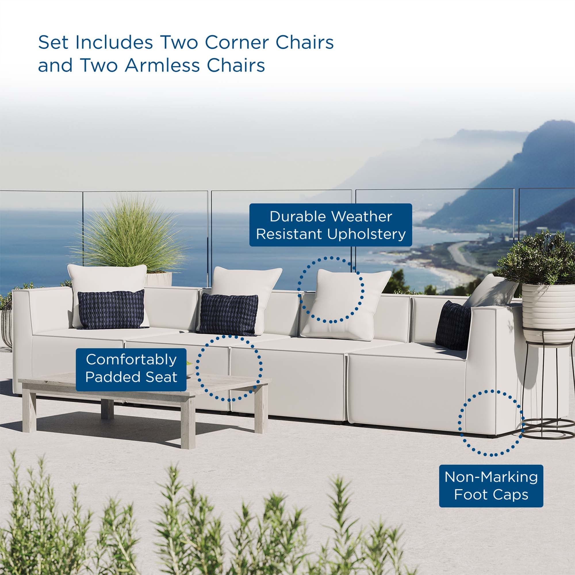 Modway Saybrook 4-Piece Outdoor Patio Upholstered Sectional Sofa
