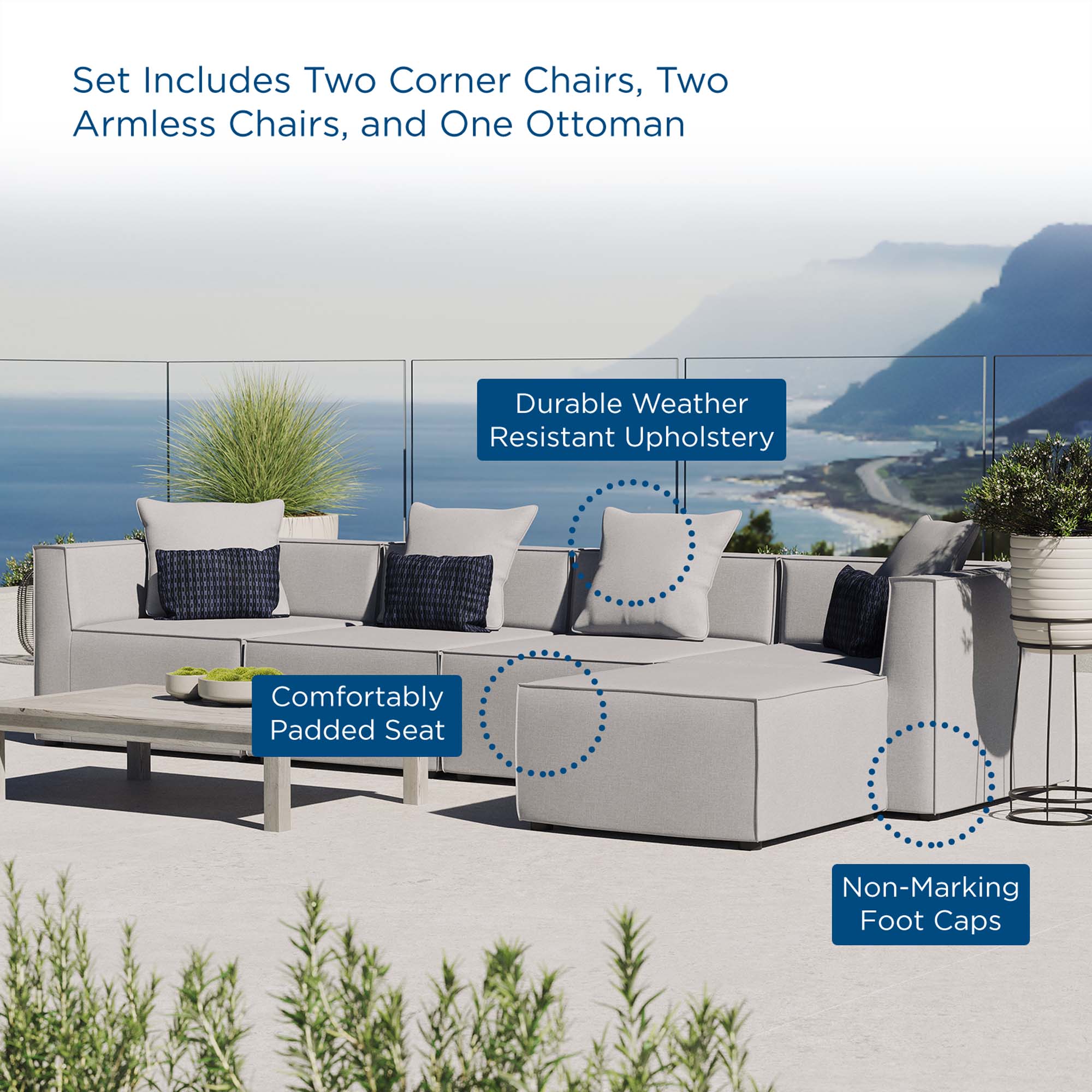 Modway Saybrook 5-Piece Outdoor Patio Upholstered Sectional Sofa