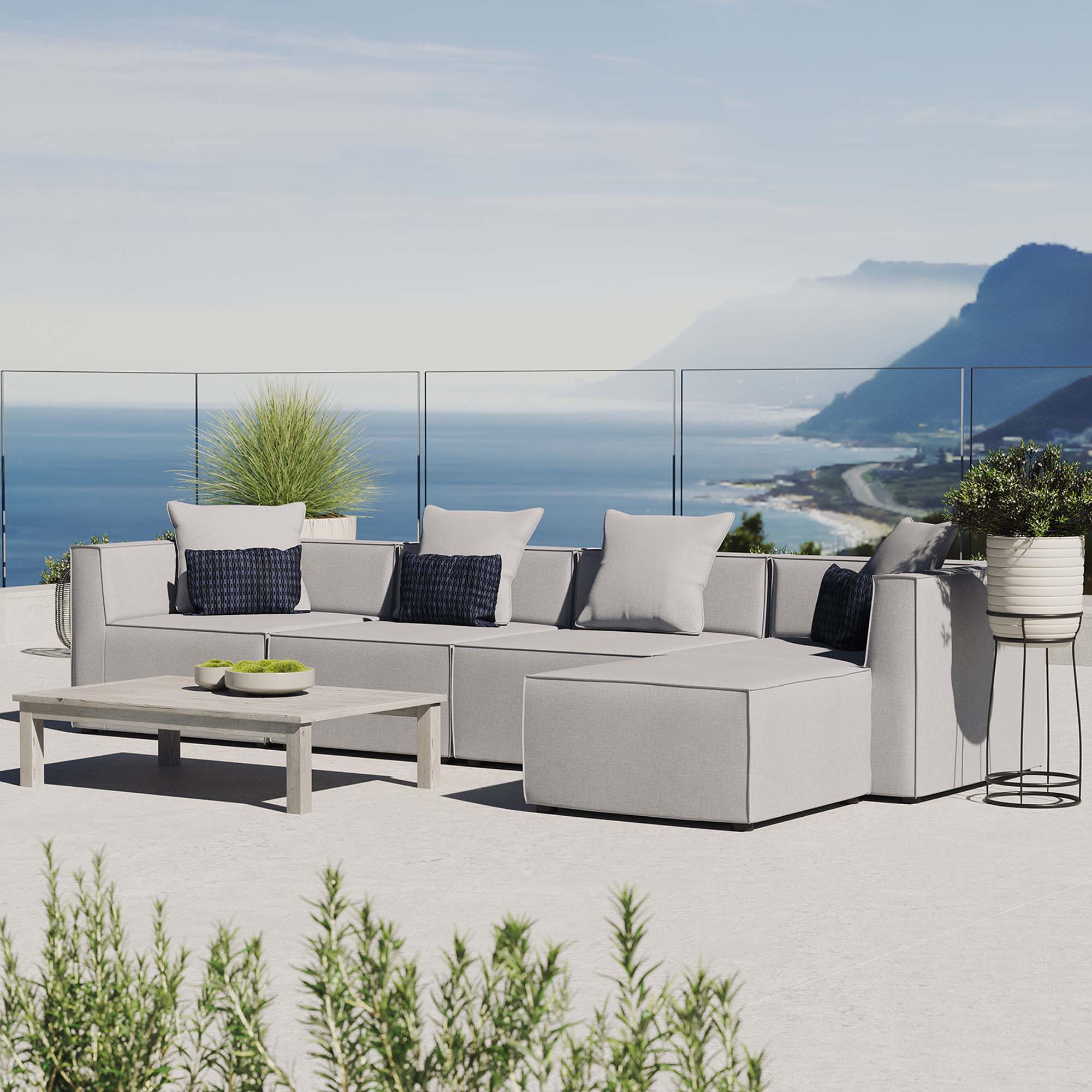Modway Saybrook 5-Piece Outdoor Patio Upholstered Sectional Sofa