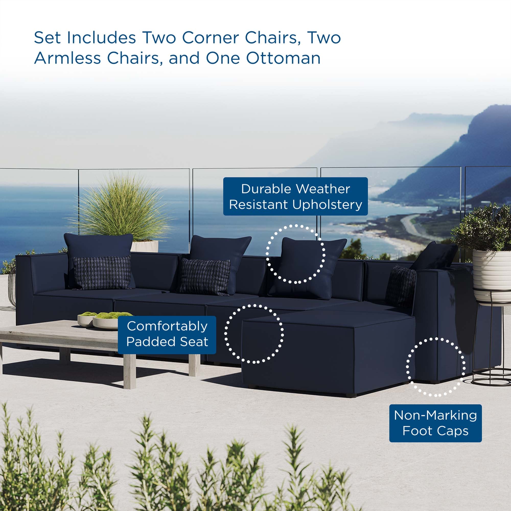 Modway Saybrook 5-Piece Outdoor Patio Upholstered Sectional Sofa