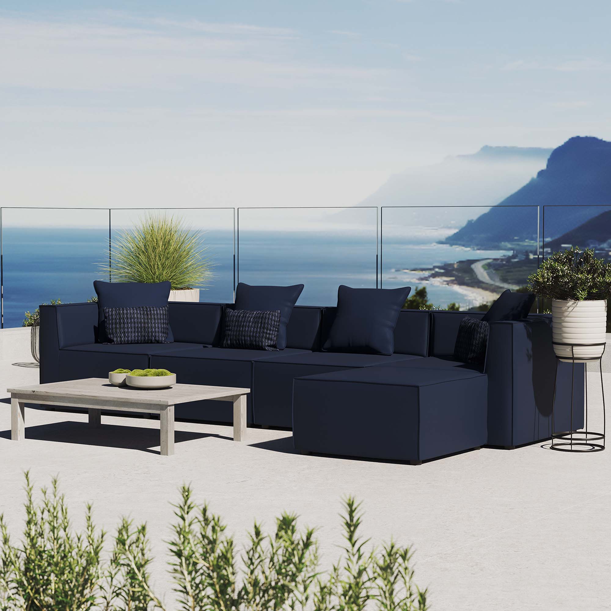 Modway Saybrook 5-Piece Outdoor Patio Upholstered Sectional Sofa