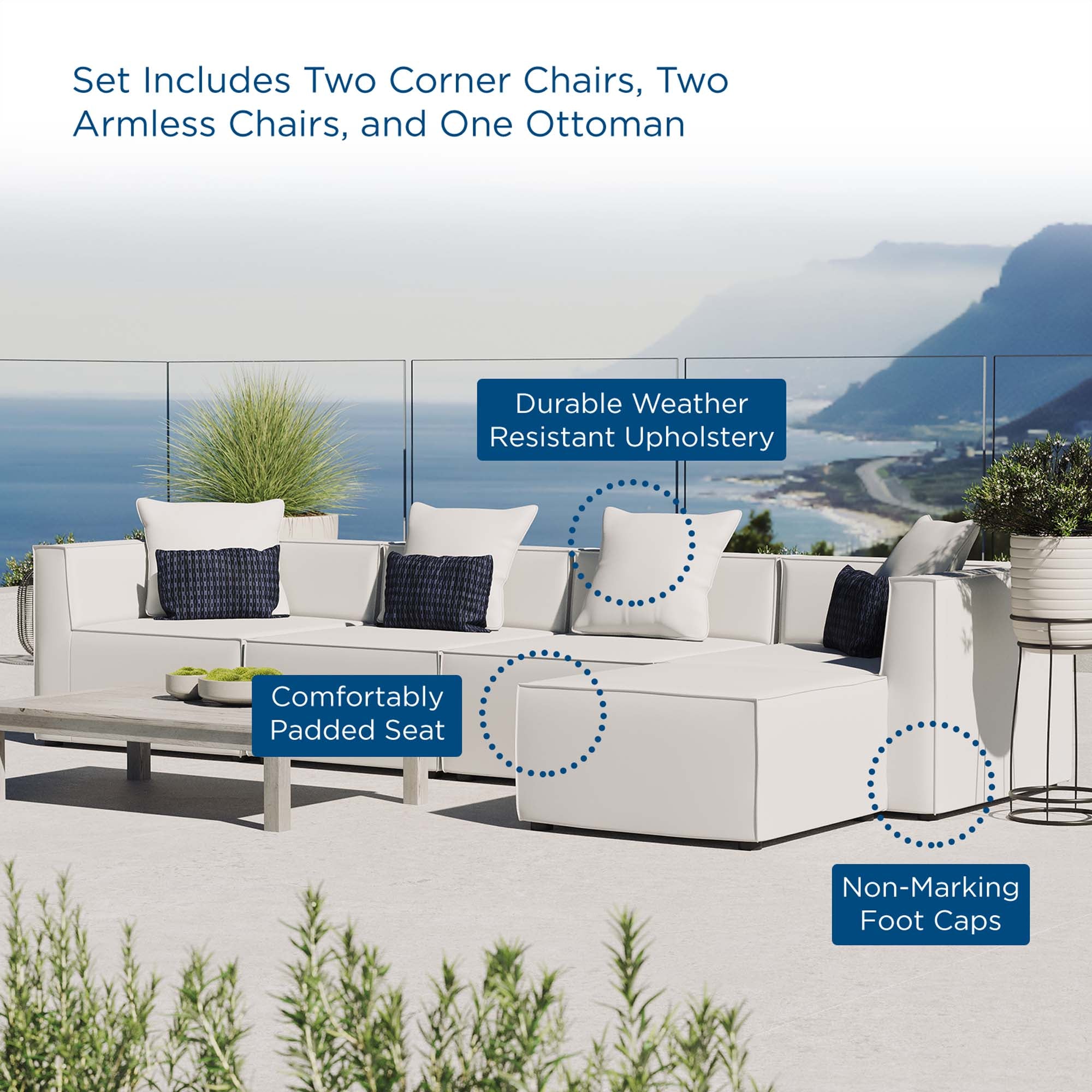 Modway Saybrook 5-Piece Outdoor Patio Upholstered Sectional Sofa