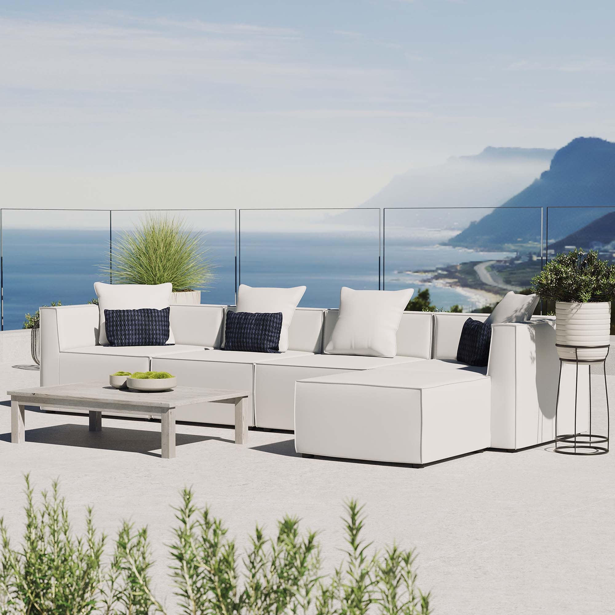 Modway Saybrook 5-Piece Outdoor Patio Upholstered Sectional Sofa