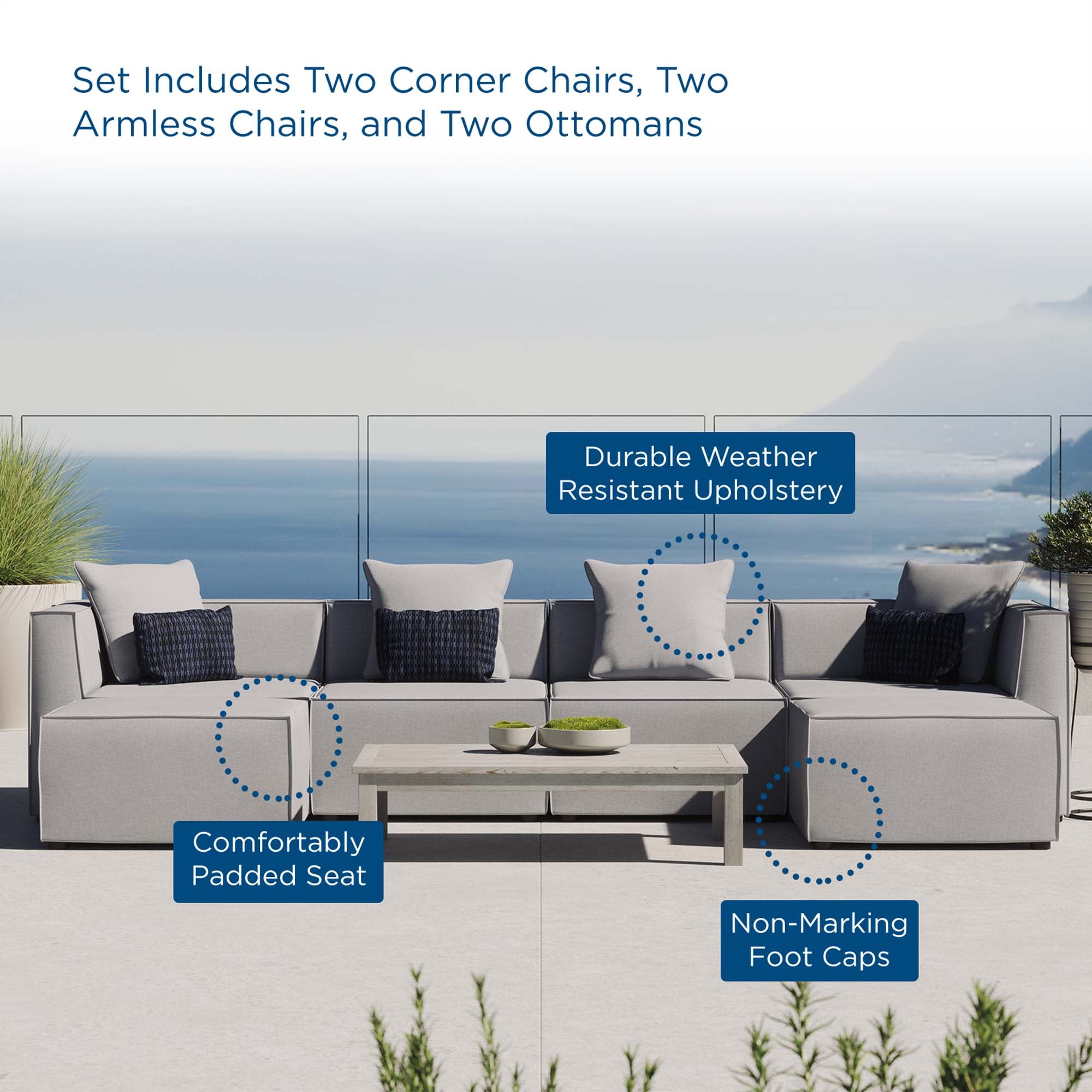Modway Saybrook 6-Piece Outdoor Patio Upholstered Sectional Sofa