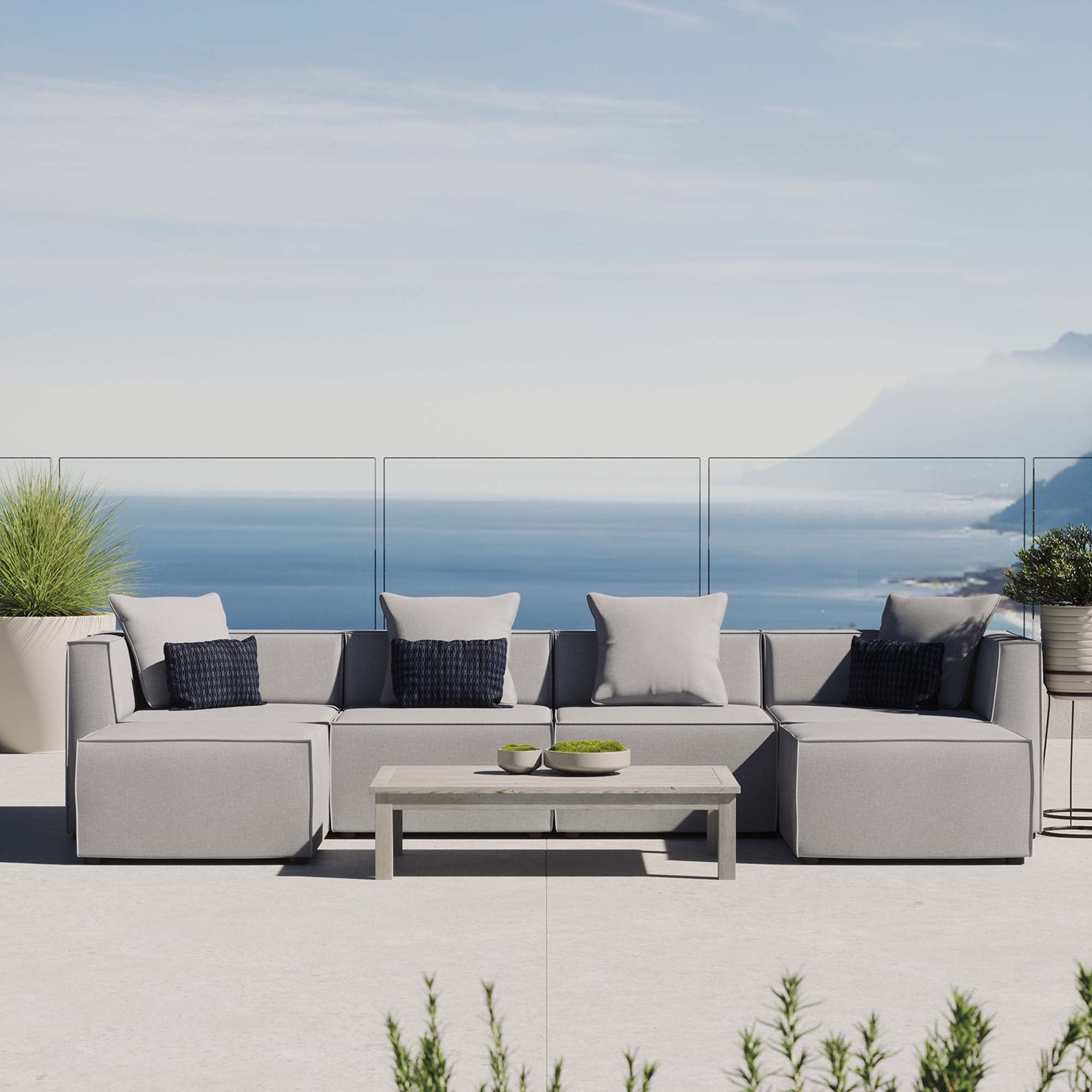 Modway Saybrook 6-Piece Outdoor Patio Upholstered Sectional Sofa