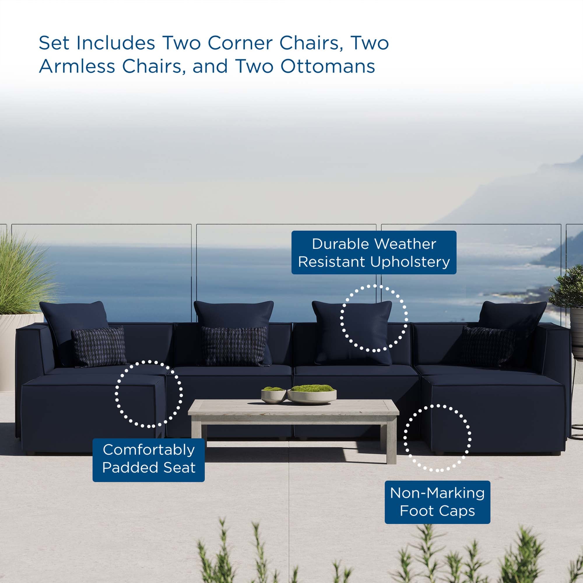 Modway Saybrook 6-Piece Outdoor Patio Upholstered Sectional Sofa