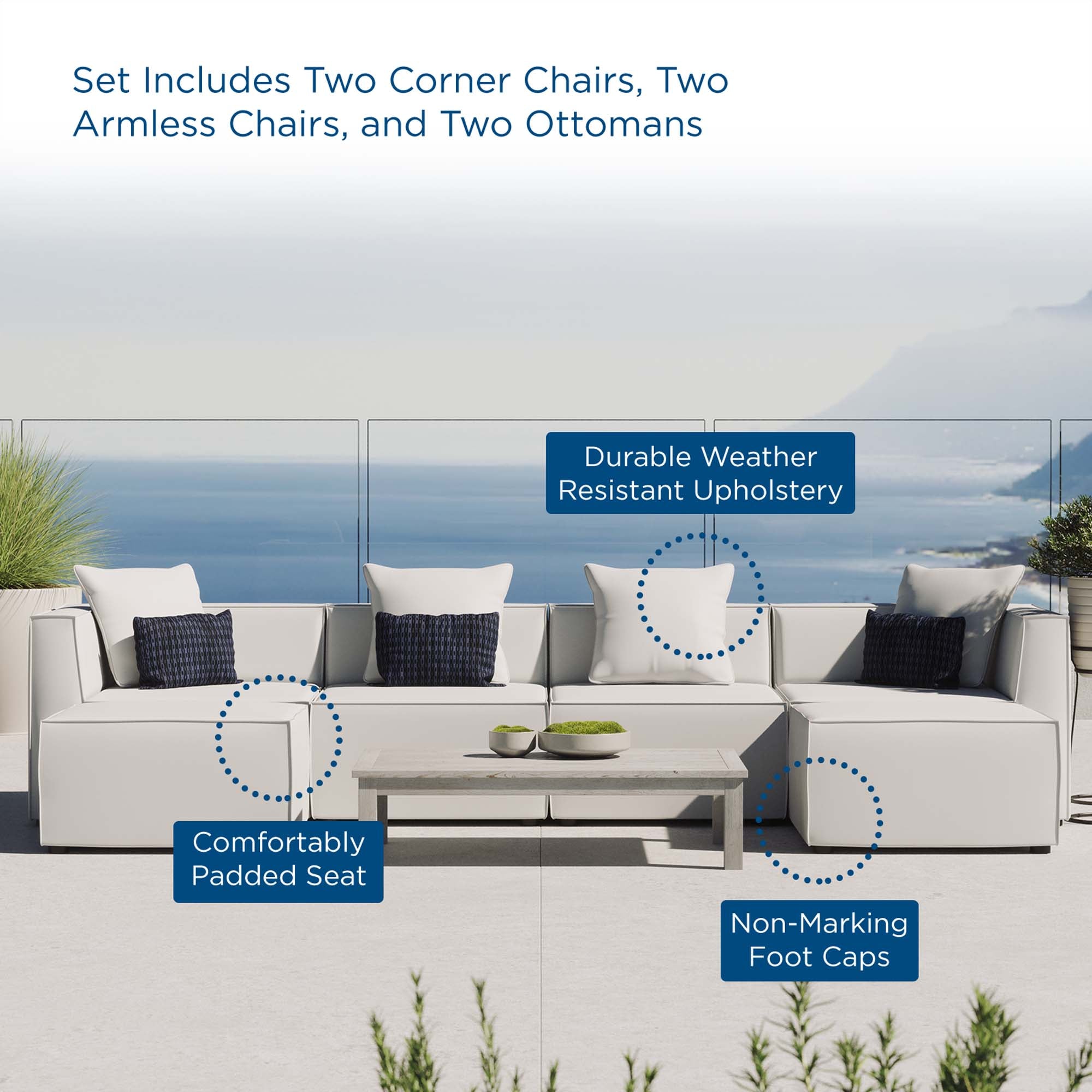 Modway Saybrook 6-Piece Outdoor Patio Upholstered Sectional Sofa
