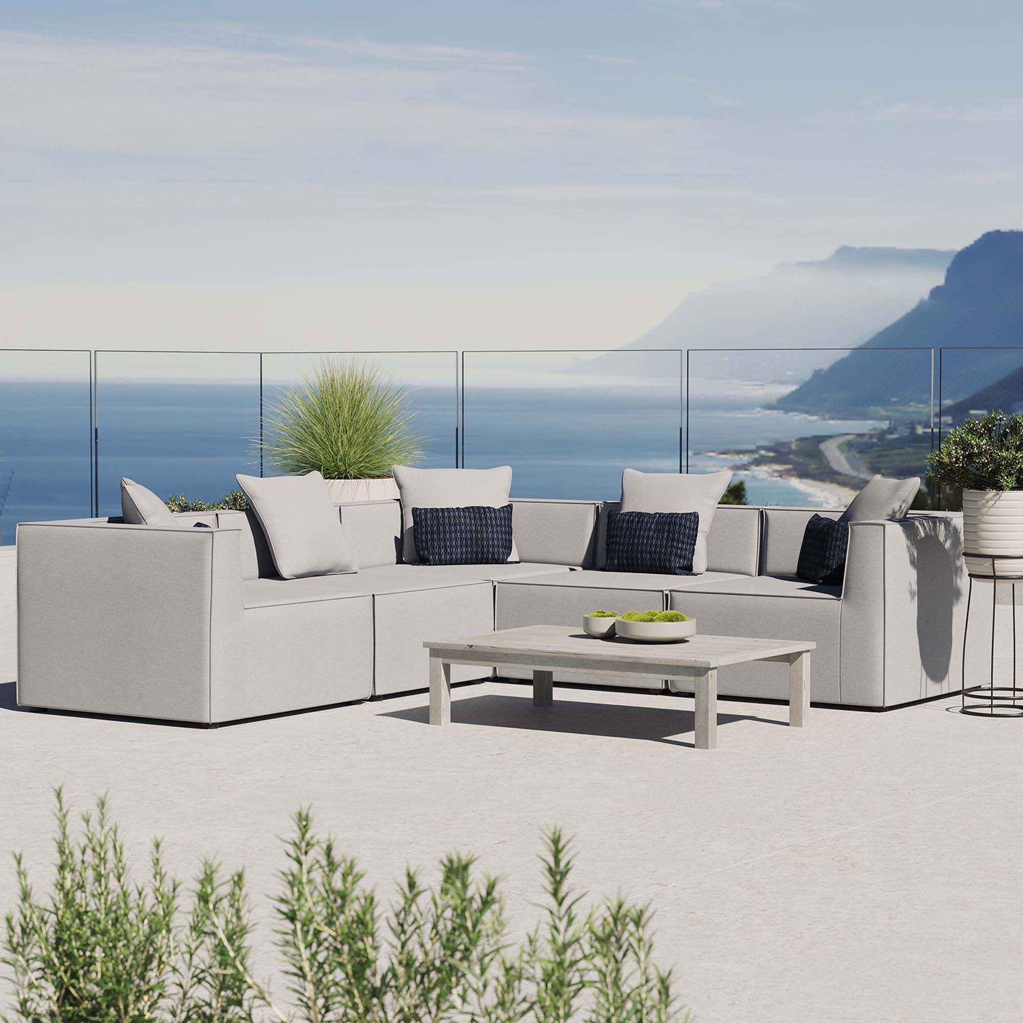 Modway Saybrook 5-Piece Outdoor Patio Upholstered Sectional Sofa