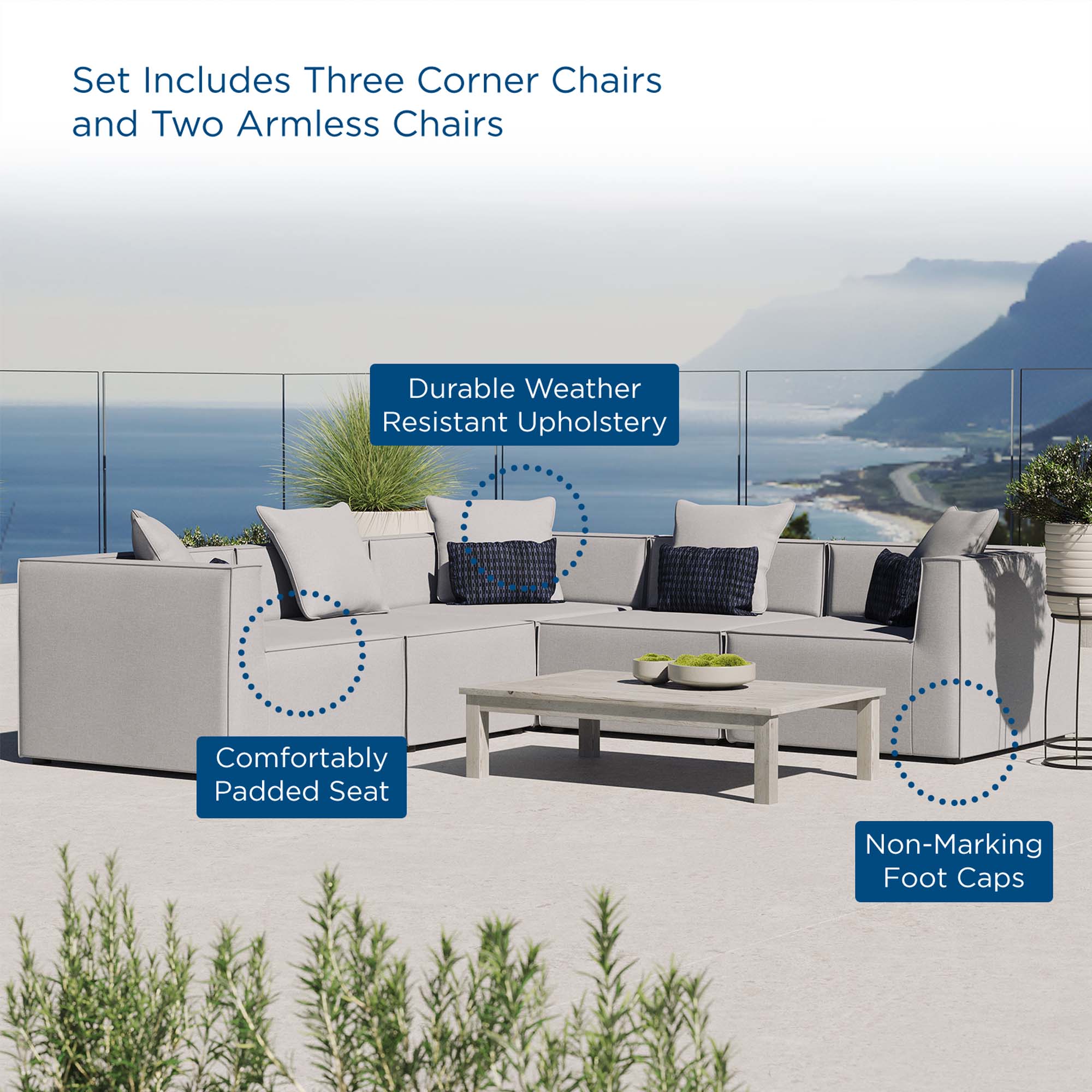 Modway Saybrook 5-Piece Outdoor Patio Upholstered Sectional Sofa