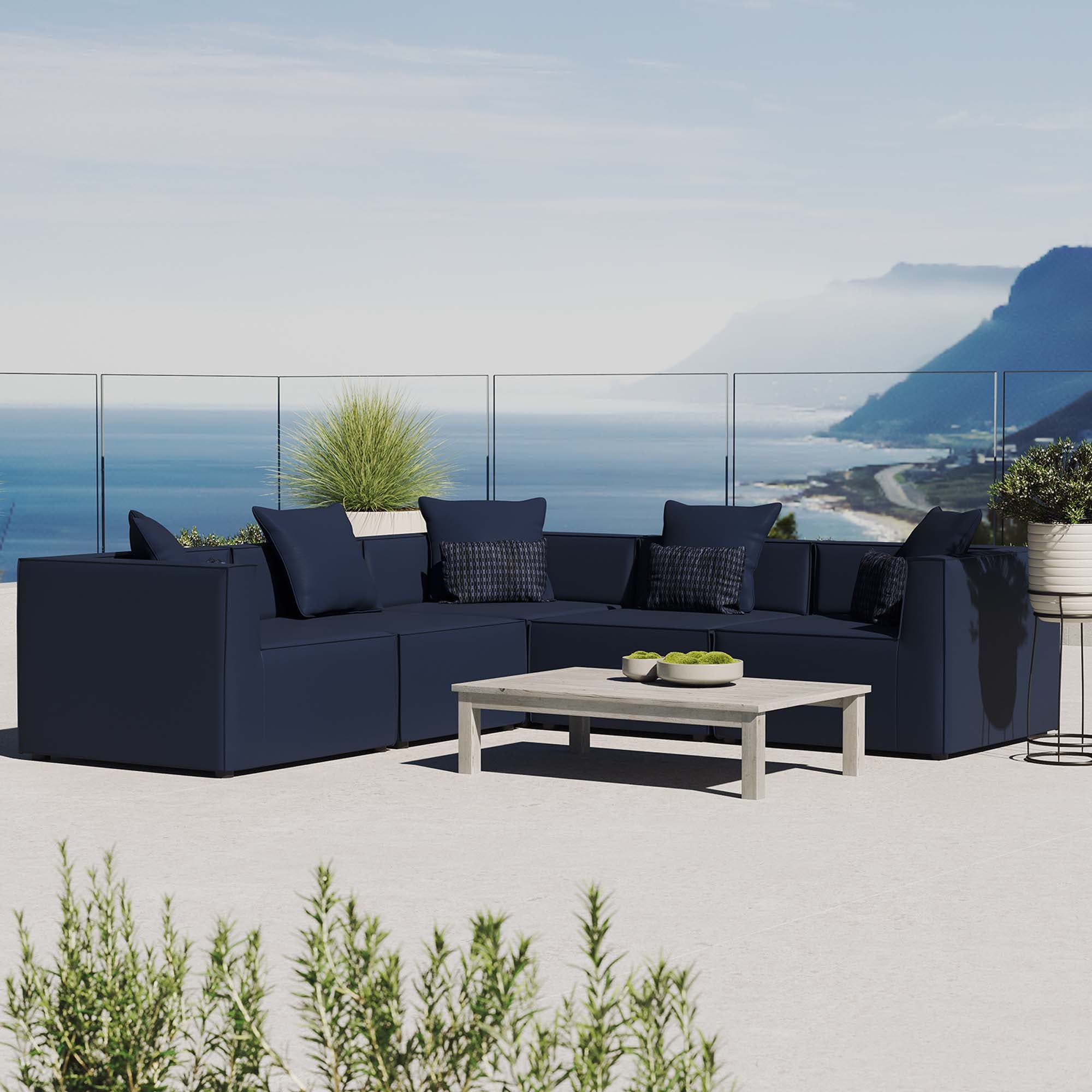 Modway Saybrook 5-Piece Outdoor Patio Upholstered Sectional Sofa