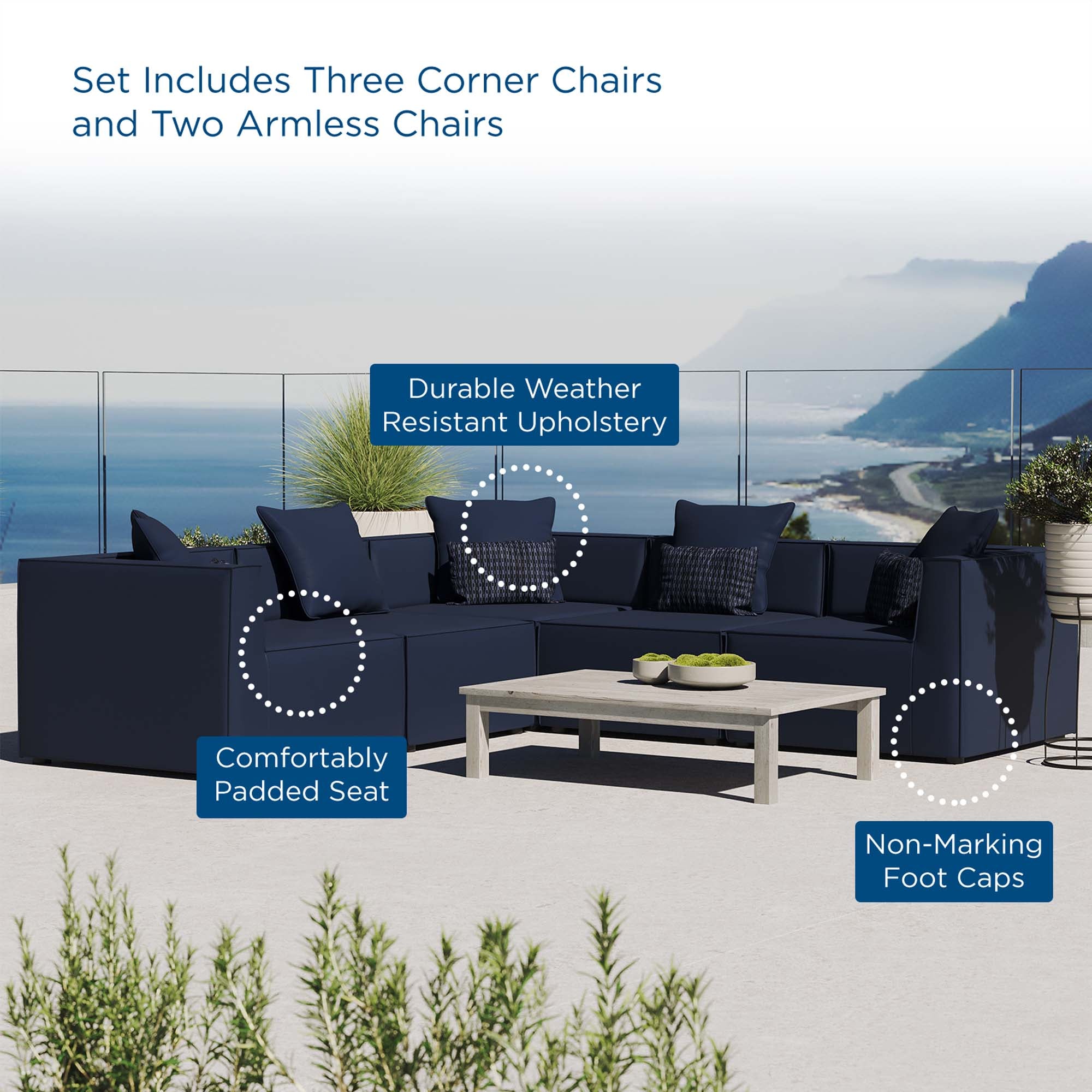 Modway Saybrook 5-Piece Outdoor Patio Upholstered Sectional Sofa