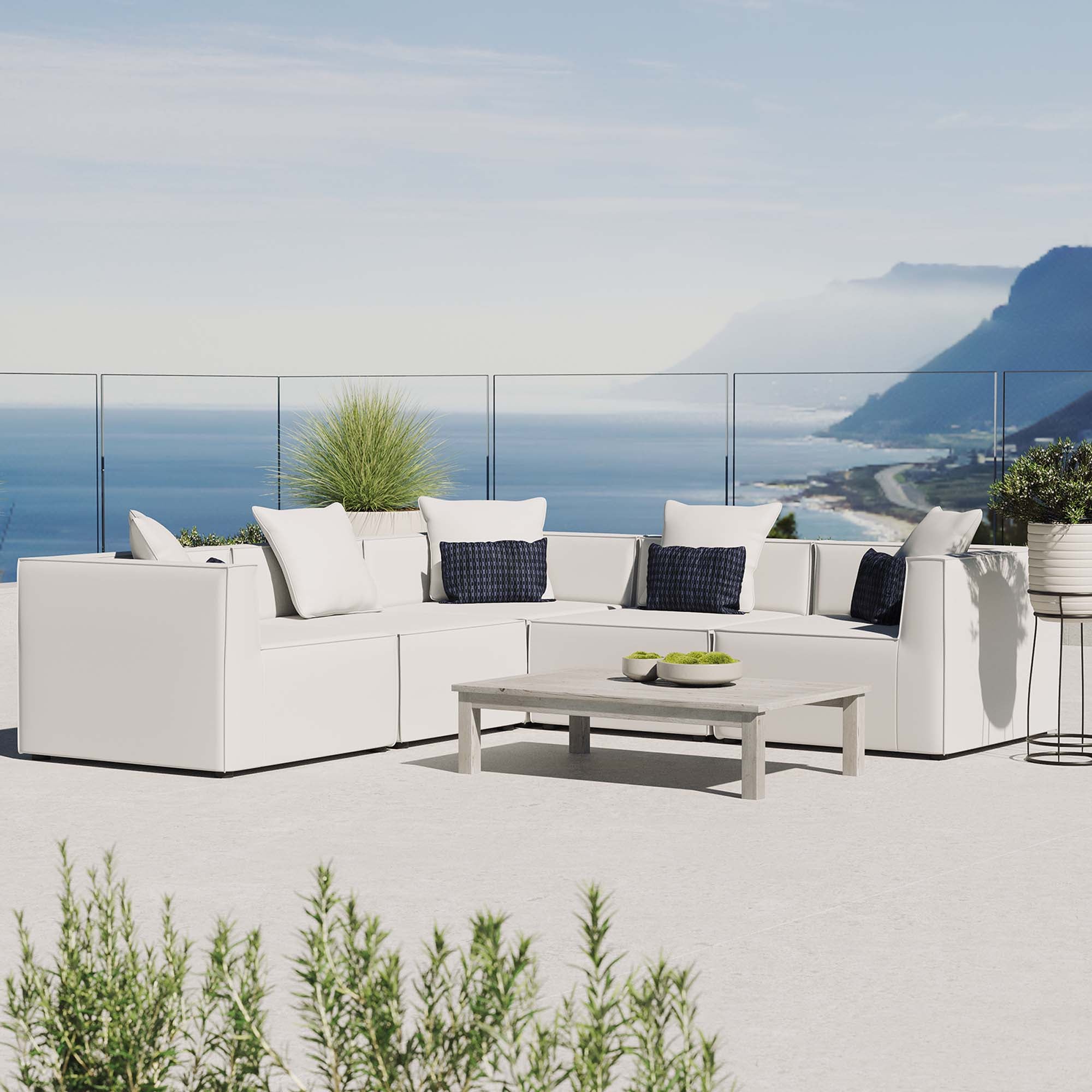 Modway Saybrook 5-Piece Outdoor Patio Upholstered Sectional Sofa