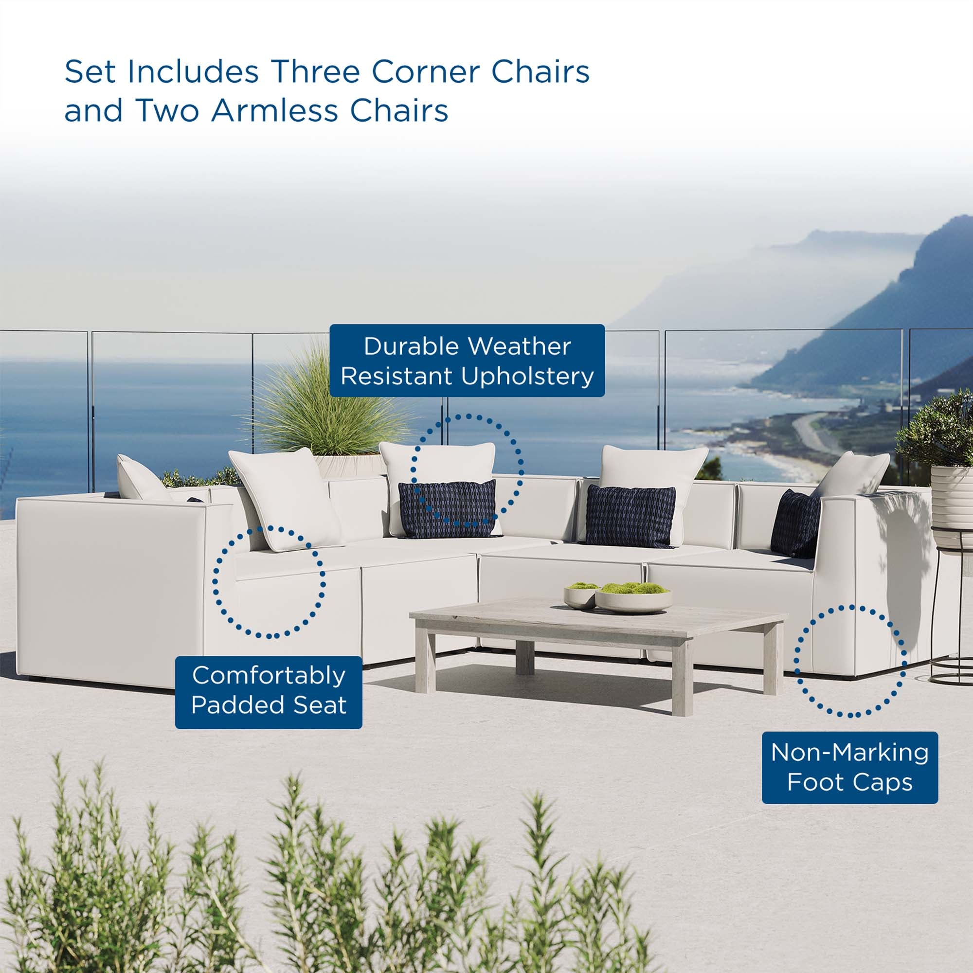 Modway Saybrook 5-Piece Outdoor Patio Upholstered Sectional Sofa